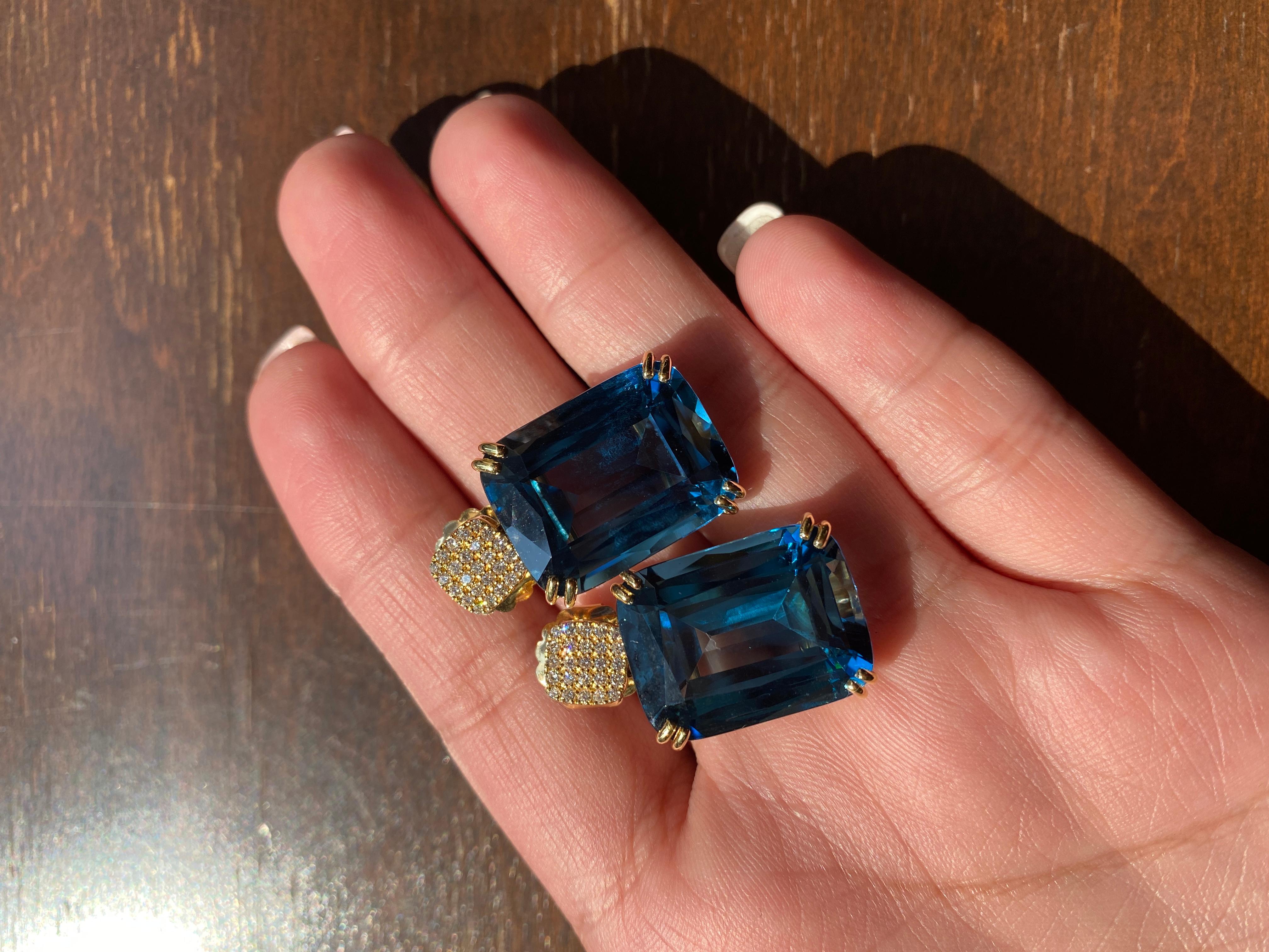 Goshwara Cushion London Blue Topaz and Motif Diamond Earrings In New Condition For Sale In New York, NY