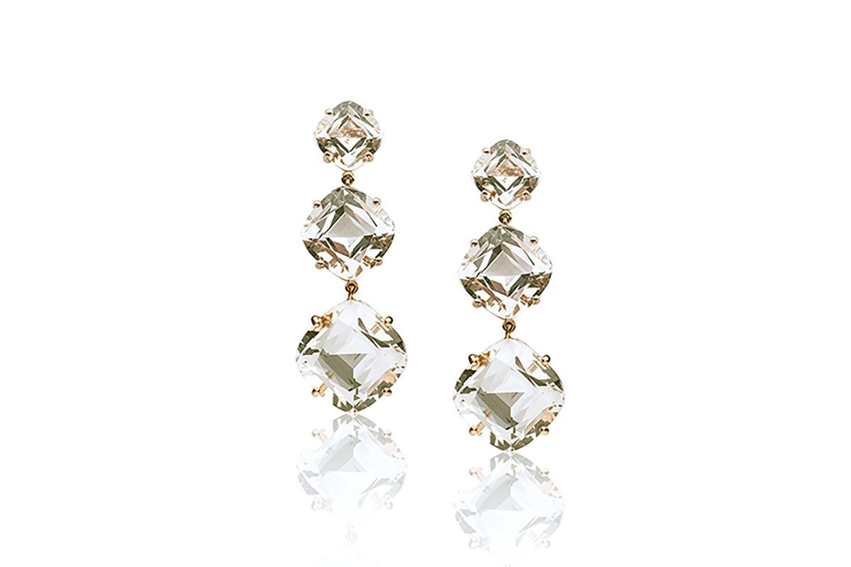 Goshwara Cushion Rock Crystal 3 Tier  Earrings In New Condition For Sale In New York, NY