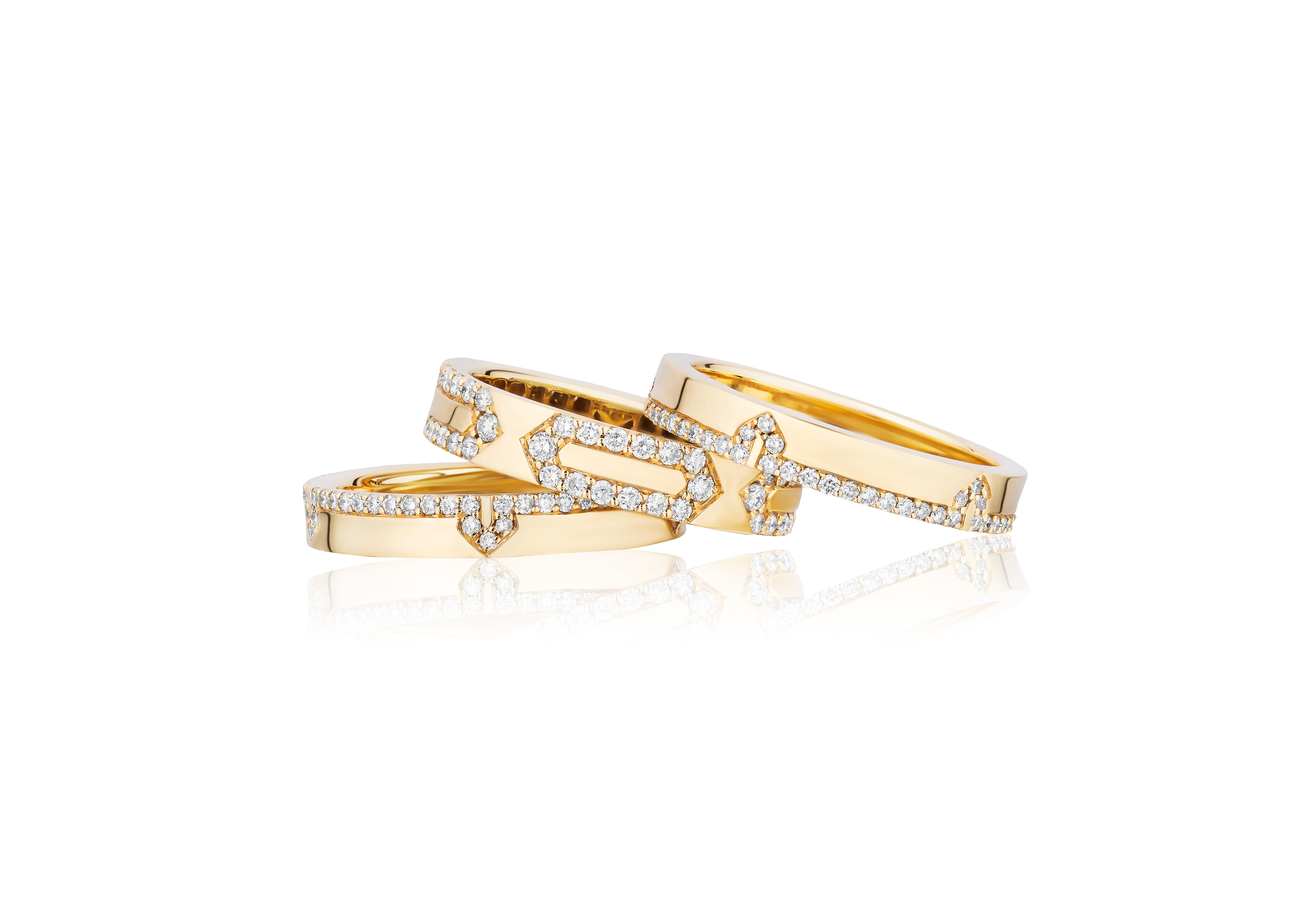 This Diamond & Gold Triple Split Band in 18K Yellow Gold is a stunning piece from the 'G-Classics' Collection, exemplifying timeless elegance and sophistication. Crafted with exquisite precision, this ring features three gracefully intertwined bands