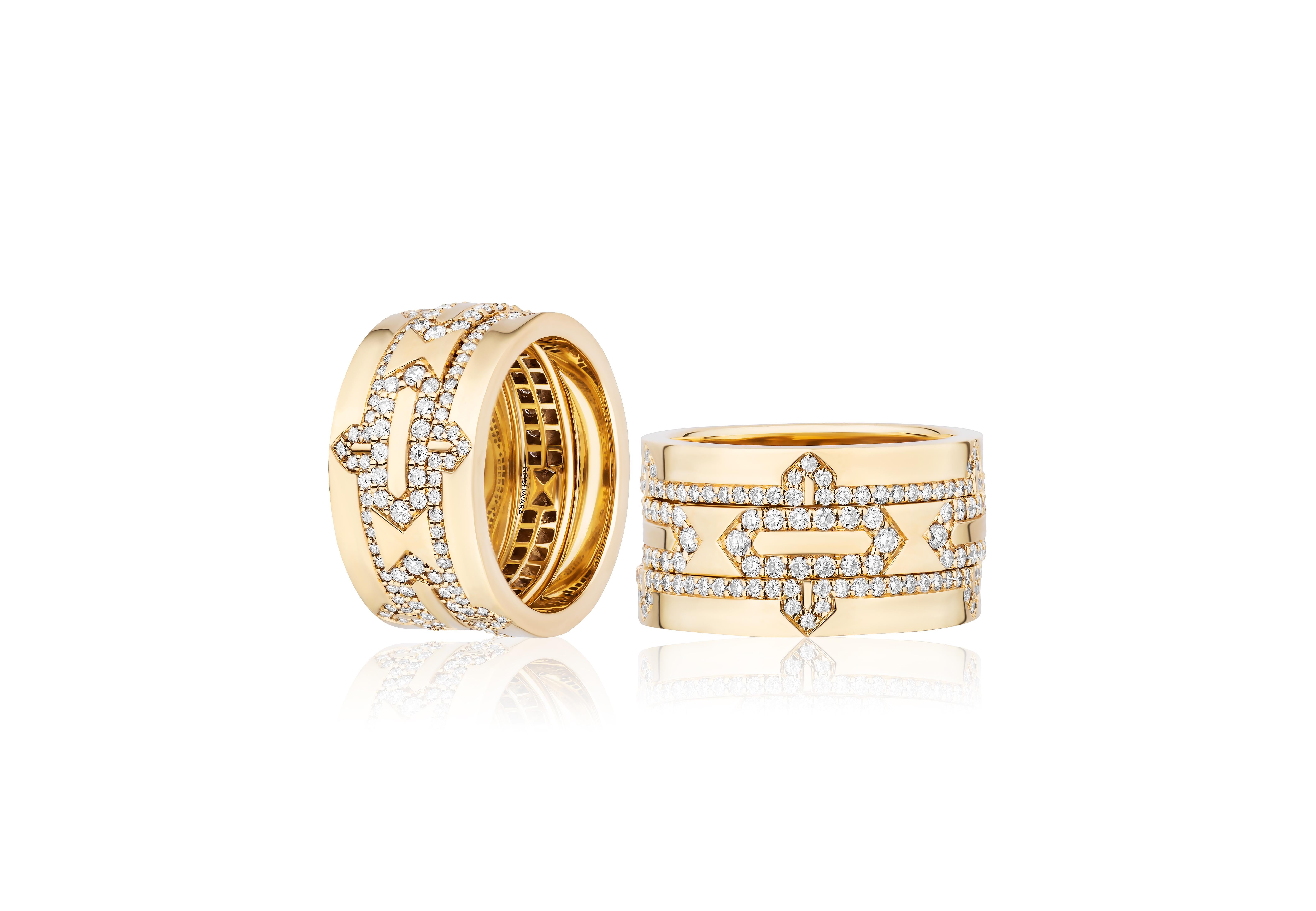 Contemporary Goshwara Diamond & Gold Triple Split Band Ring For Sale