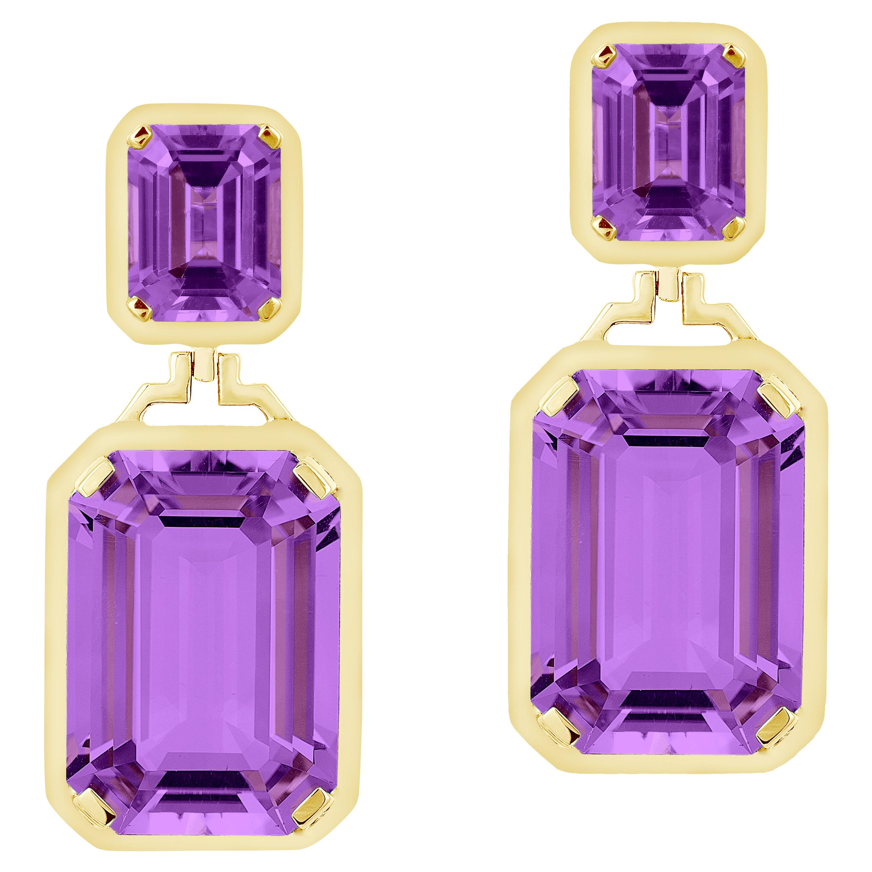Goshwara Amethyst Double Emerald Cut Earrings For Sale at 1stDibs