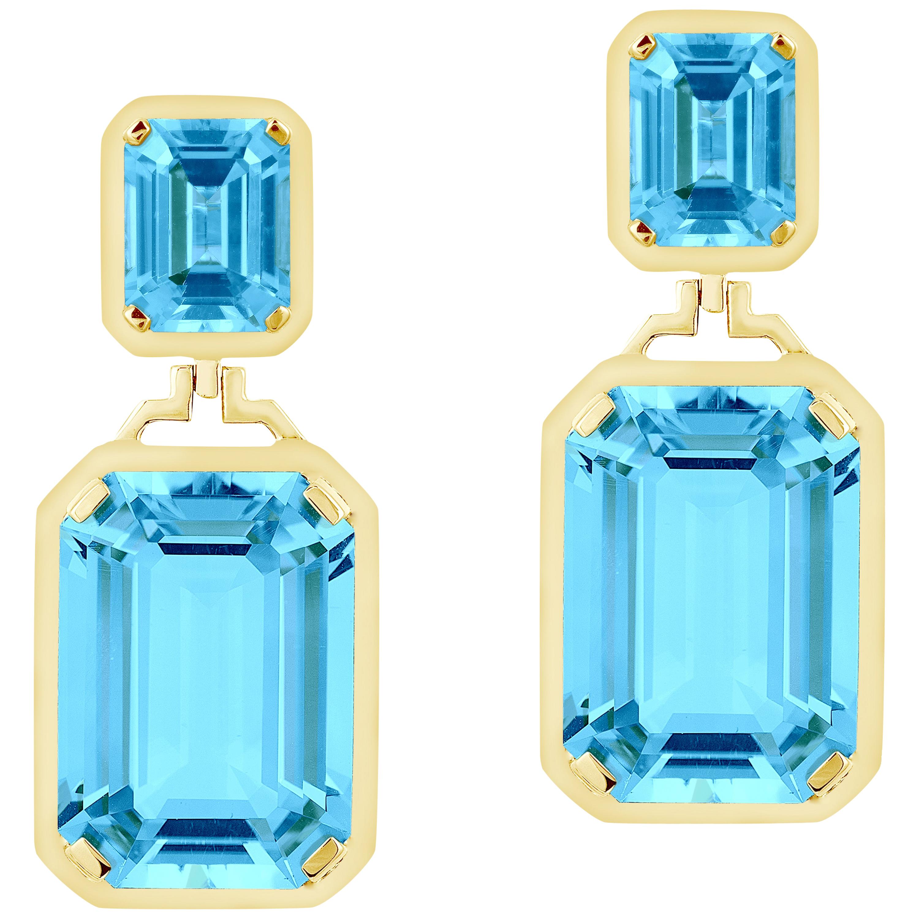 Goshwara Double Emerald Cut London Blue Topaz Long Earrings For Sale at ...