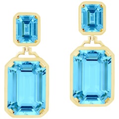 Goshwara Double Emerald Cut Blue Topaz Long Earrings