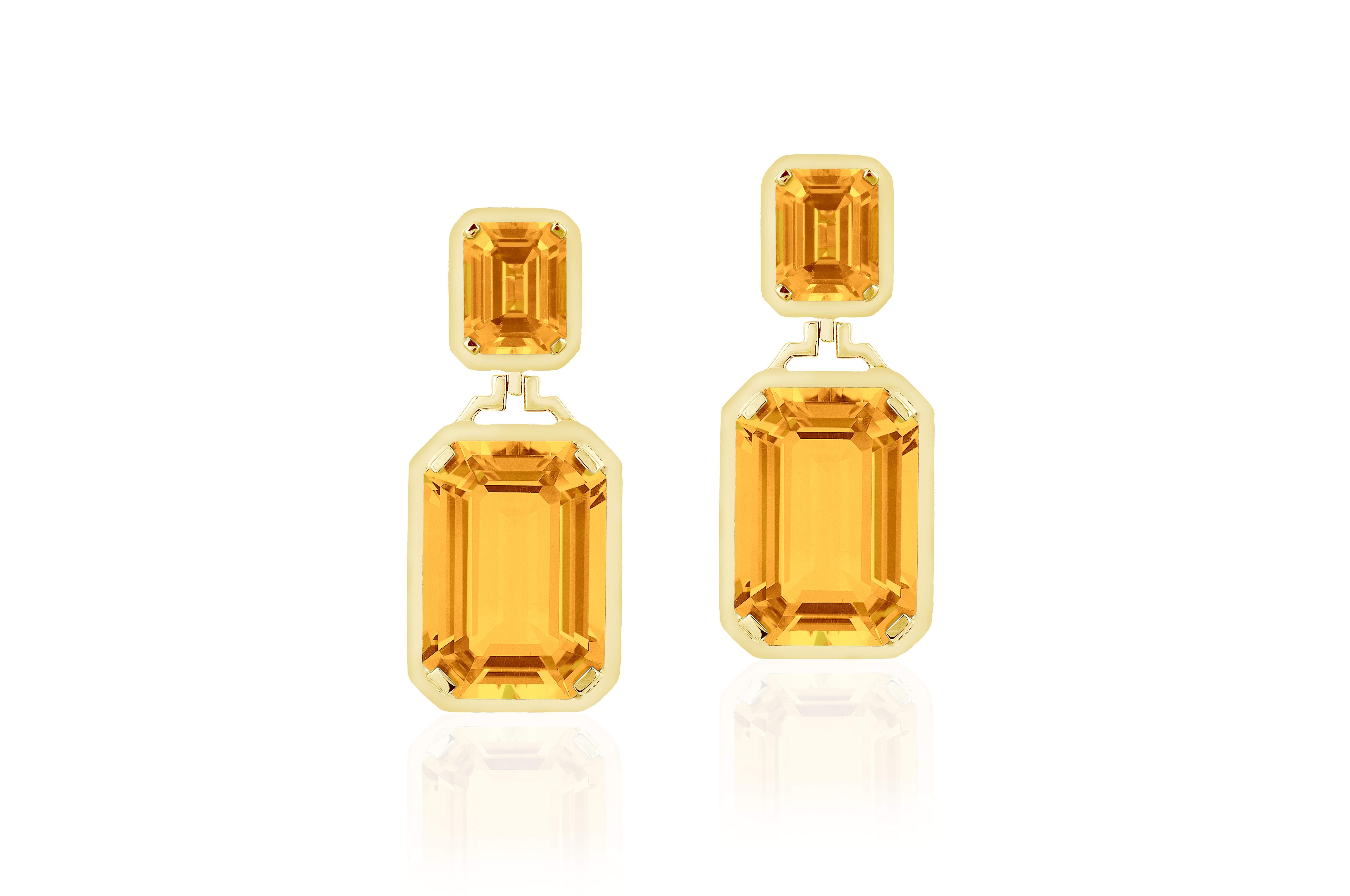 Contemporary Goshwara Double Emerald Cut Citrine Long Earrings For Sale