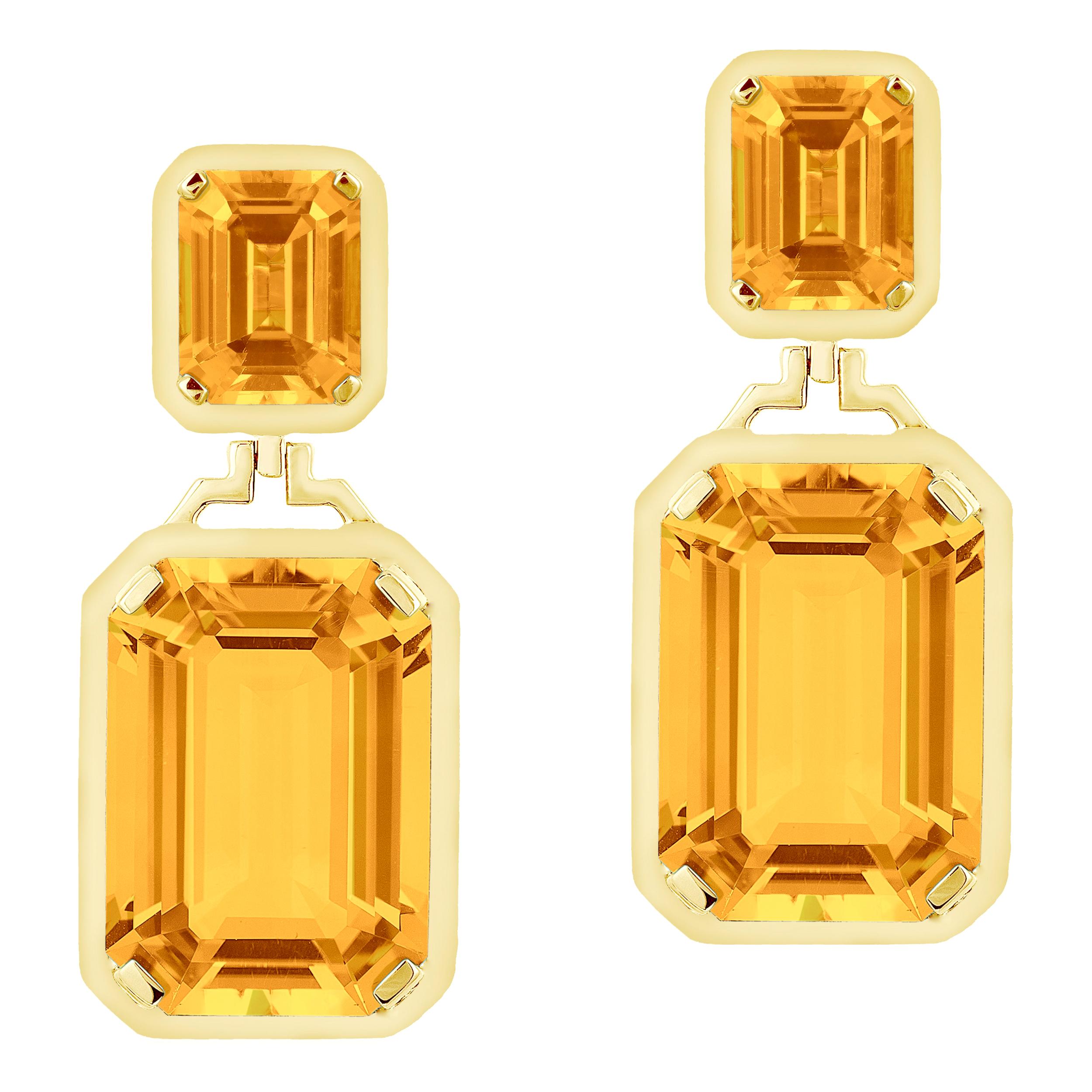 Goshwara Double Emerald Cut Citrine Long Earrings For Sale