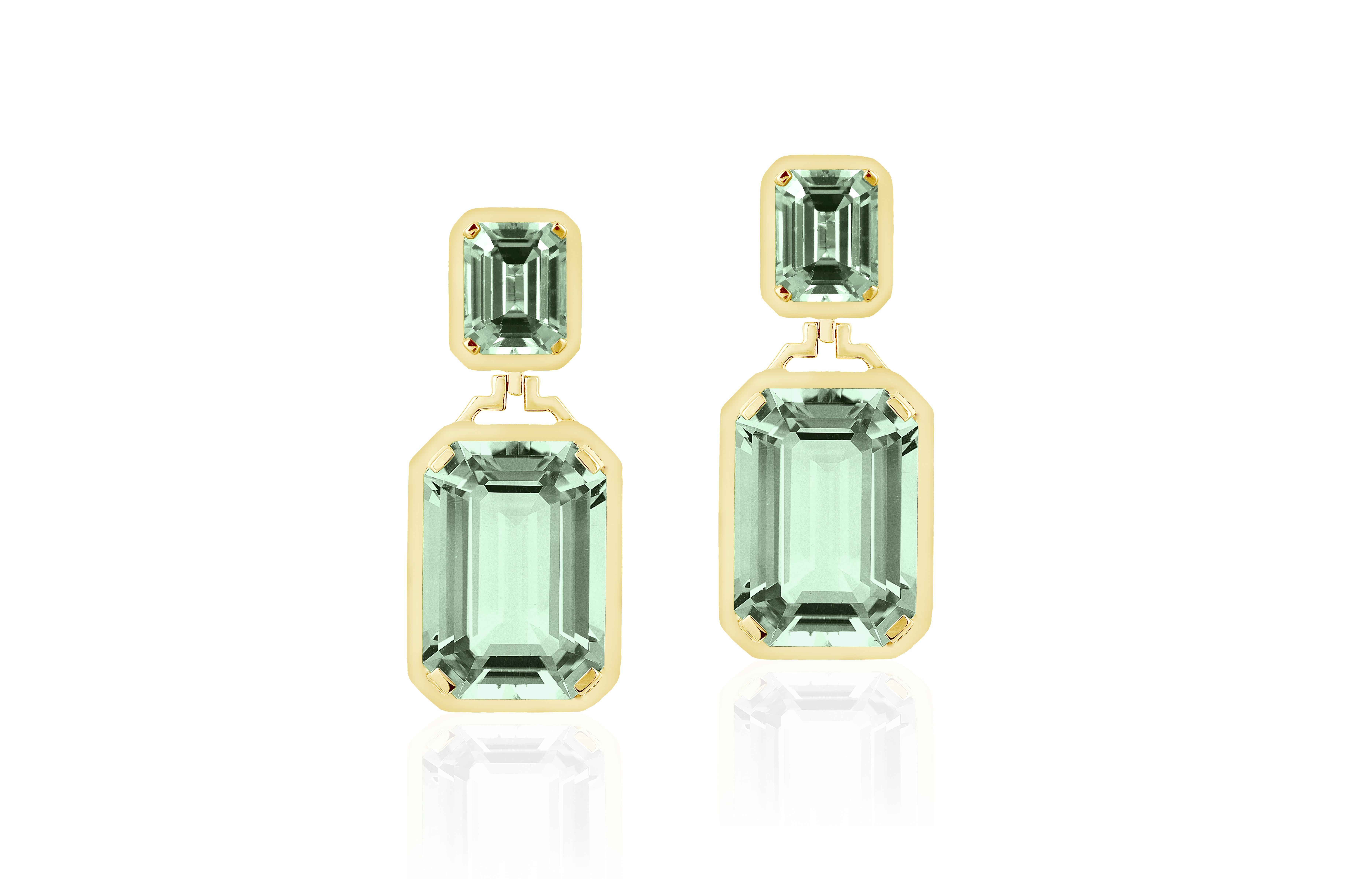 Contemporary Goshwara Double Emerald Cut Prasiolite Long Earrings