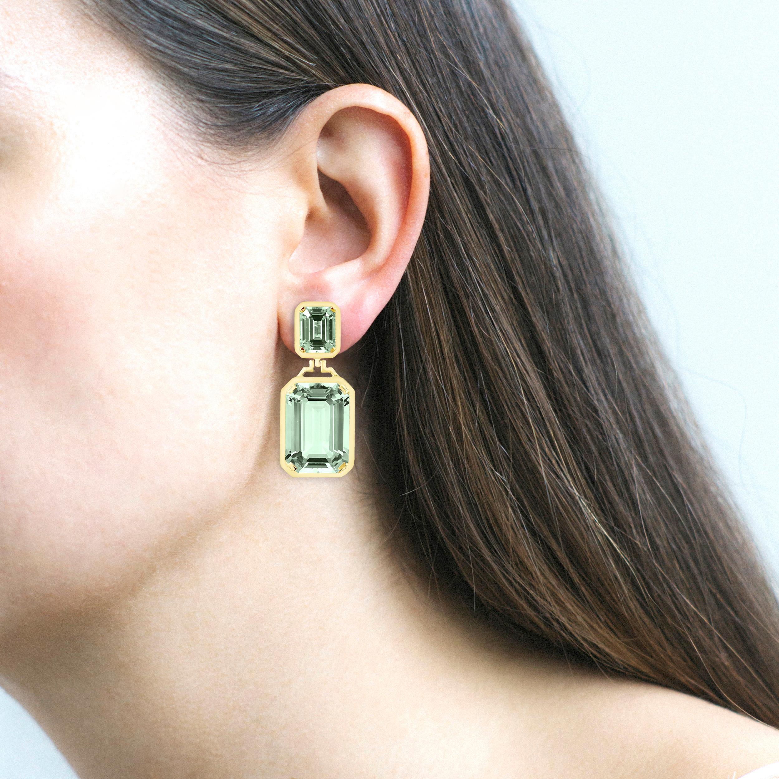 Women's Goshwara Double Emerald Cut Prasiolite Long Earrings