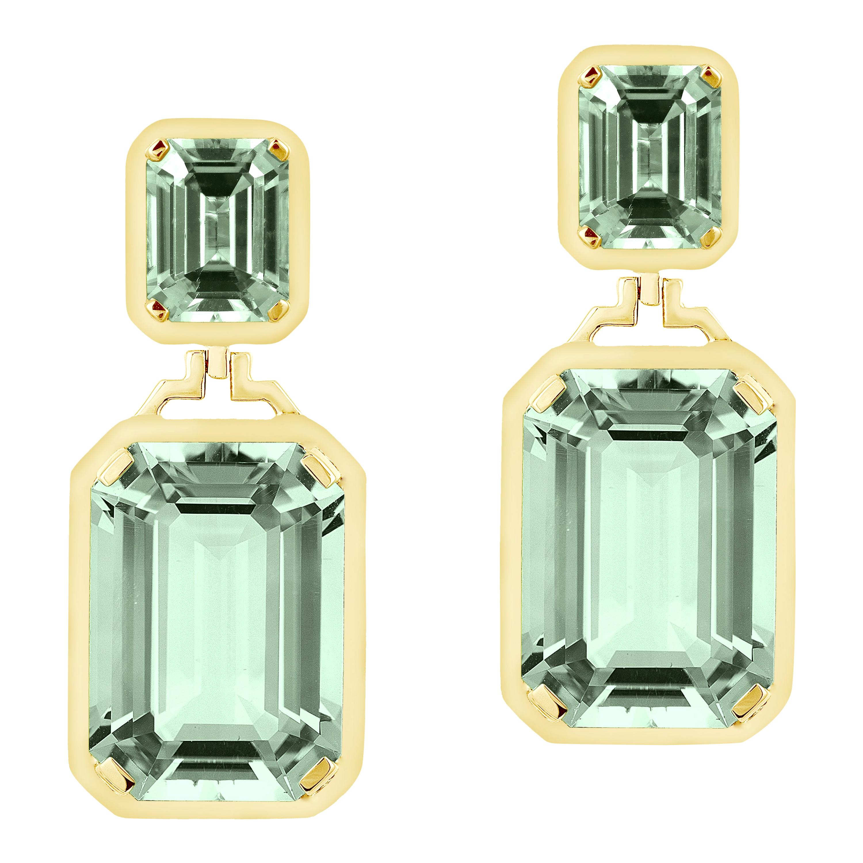 Goshwara Double Emerald Cut Prasiolite Long Earrings