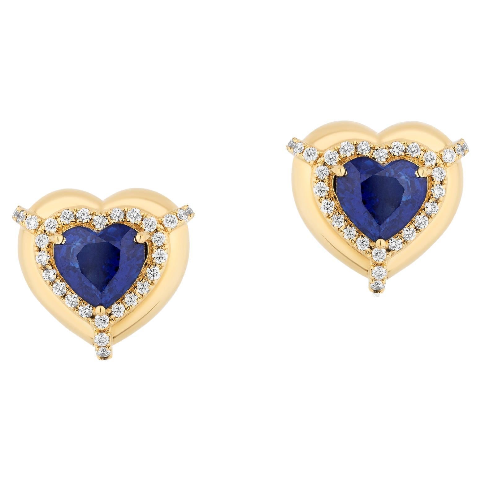 Goshwara Heart Shape Blue Sapphire with Diamonds Studs