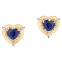 Goshwara Ohrstecker in Herzform mit blauem Saphir mit Diamanten
