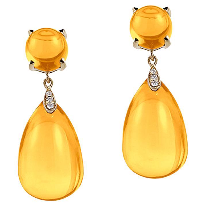 Goshwara Drop Cabochon Citrine with Diamonds Earrings  For Sale