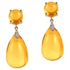 Boucles d'oreilles goutte Goshwara en citrine cabochon et diamants 