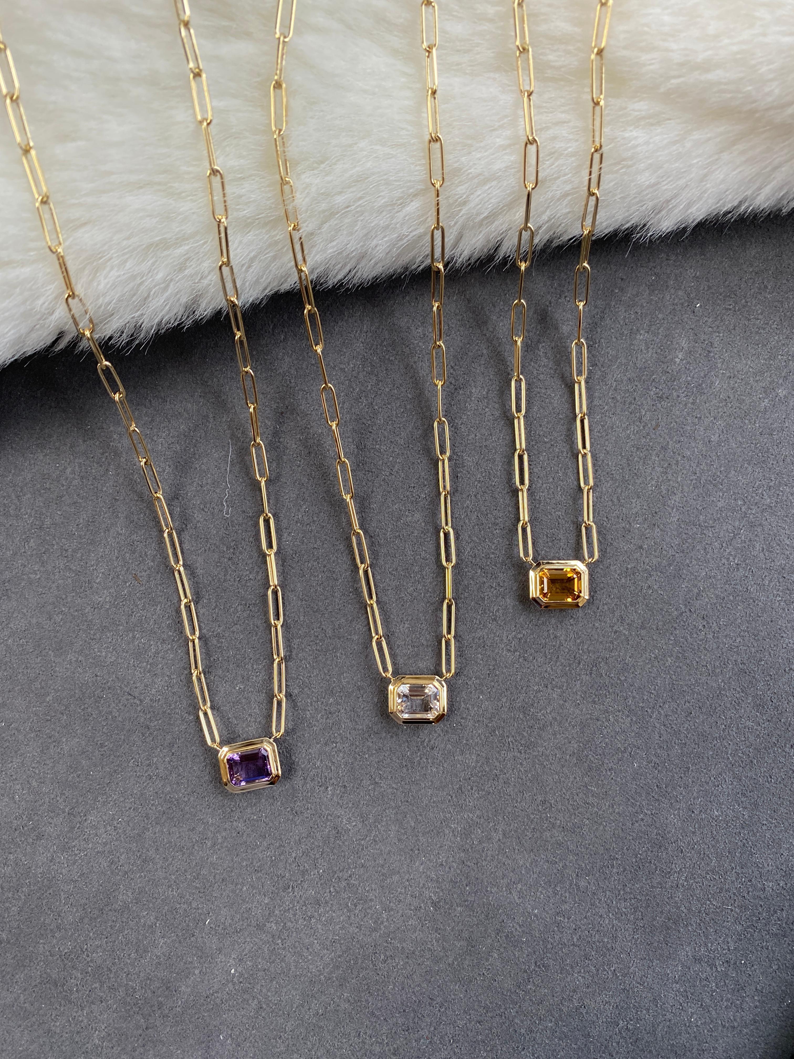 Contemporary Goshwara East-West Amethyst Emerald Cut Bezel Set Pendant For Sale