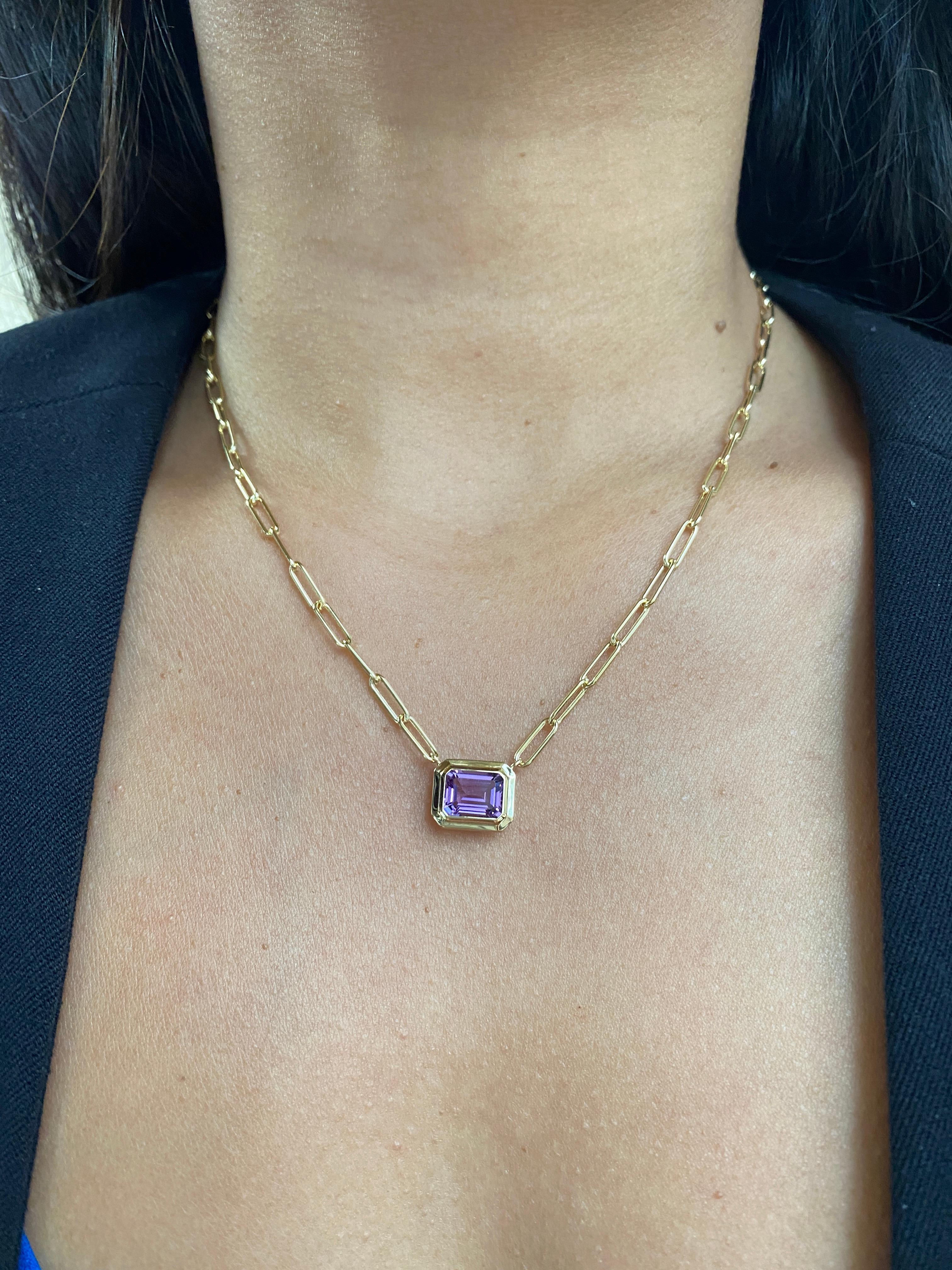 Women's Goshwara East-West Amethyst Emerald Cut Bezel Set Pendant For Sale