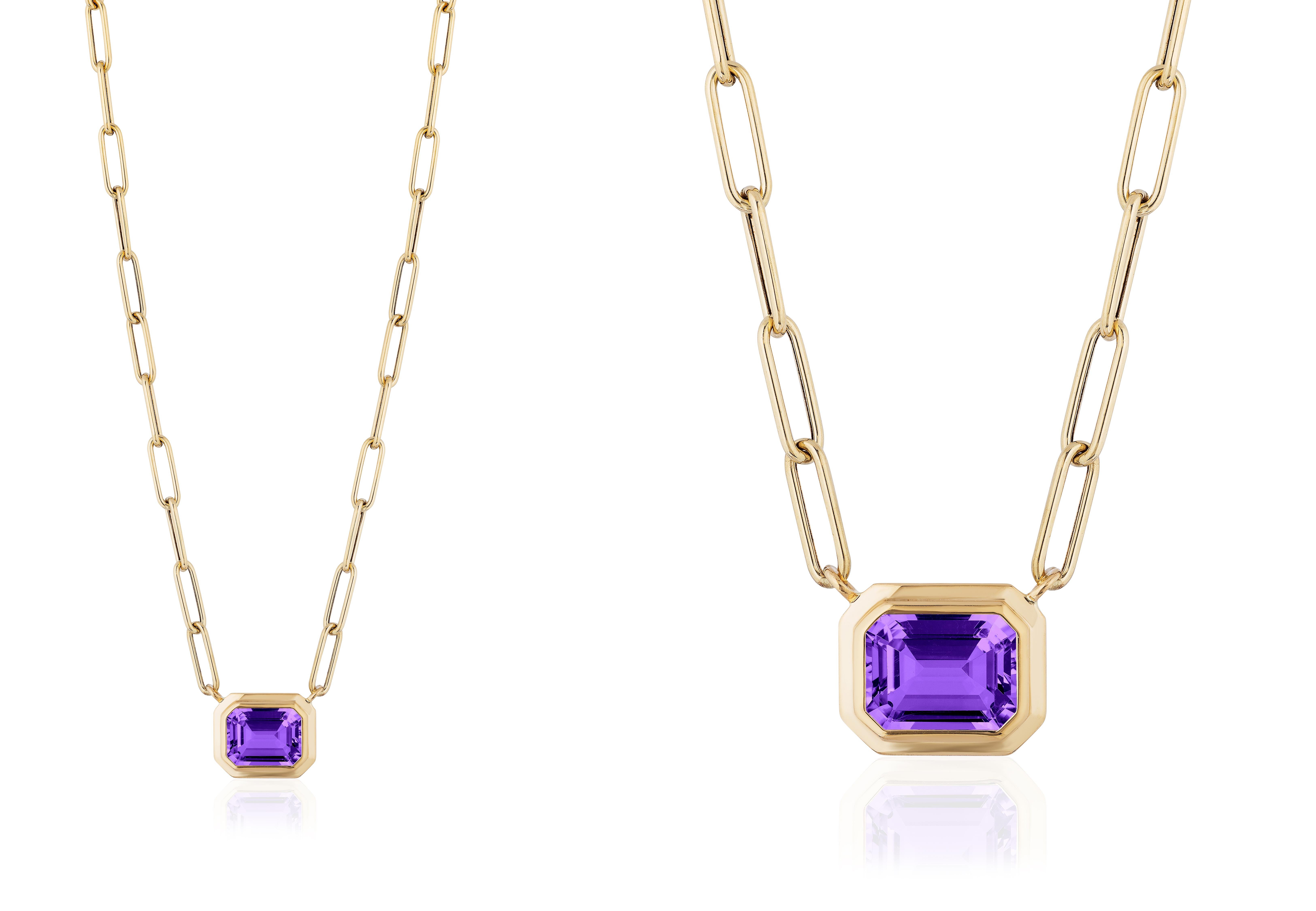 Goshwara East-West Amethyst Emerald Cut Bezel Set Pendant For Sale 1