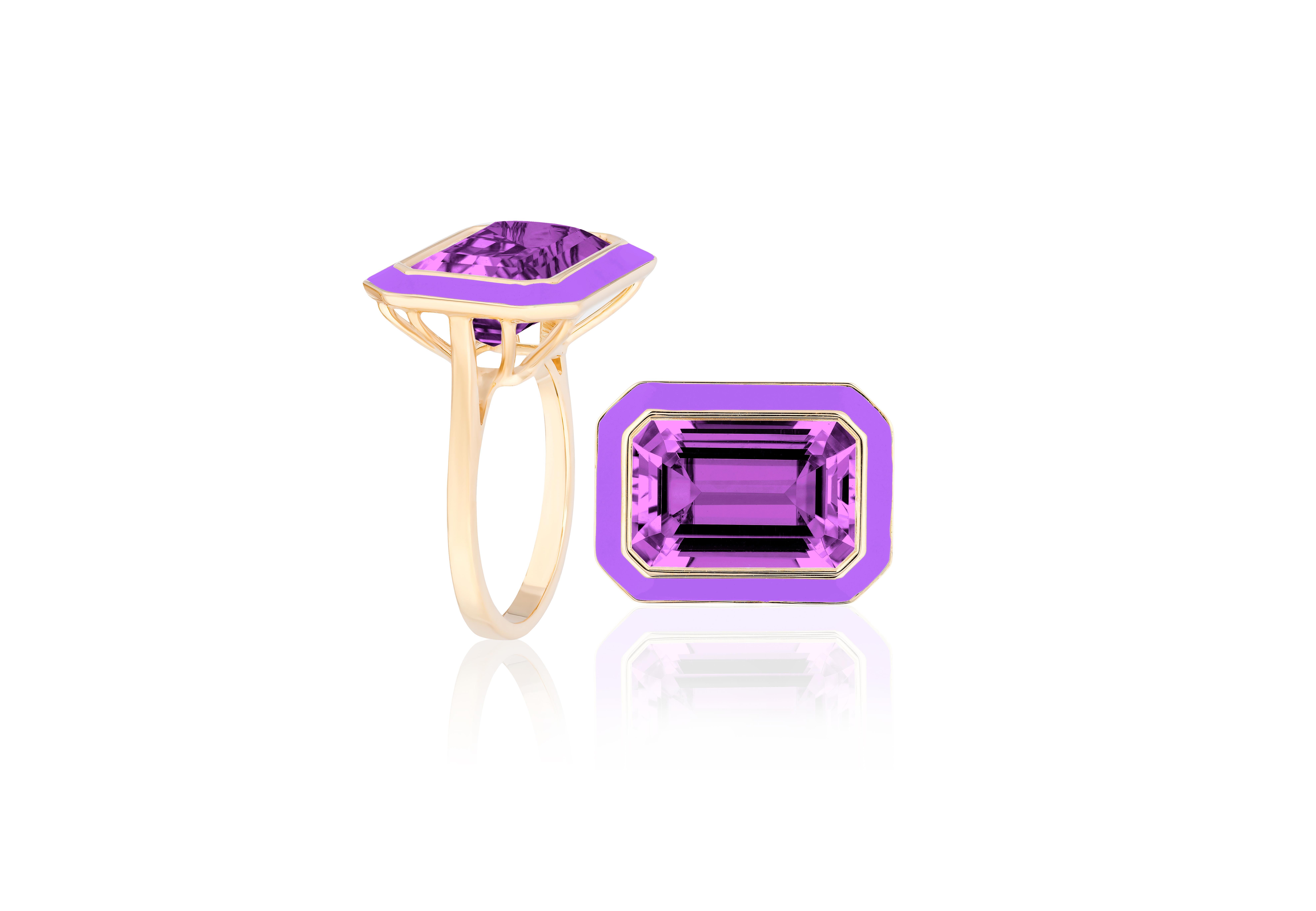East-West Amethyst Ring with Purple Enamel in 18K Yellow Gold, from 'Queen' Collection. The combination of enamel and Amethyst represents power, richness and passion of a true Queen. The feeling of luxury is what we’re aiming for. This will be your