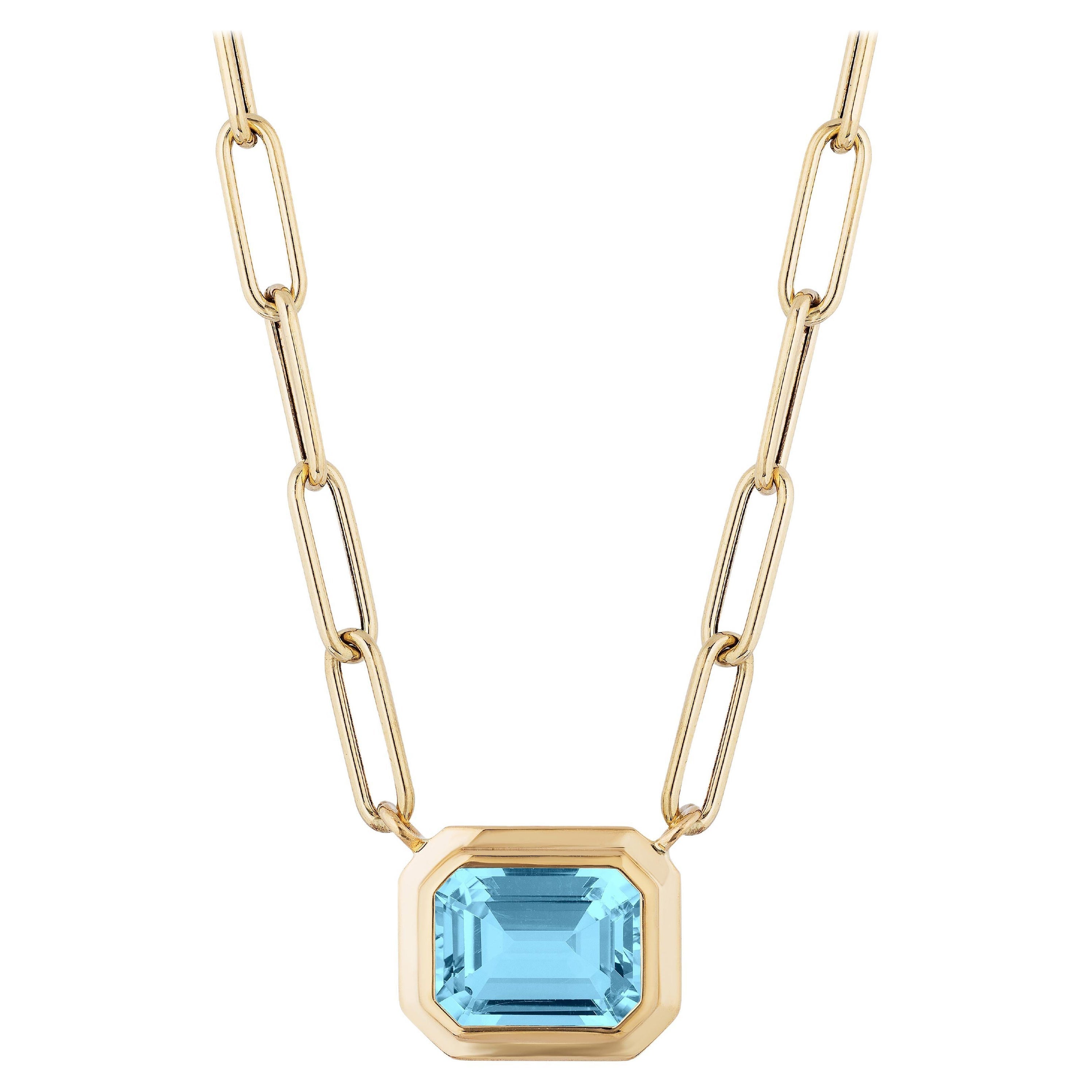 Goshwara - Topaze bleue Est-Ouest - Pendentif serti d'émeraudes