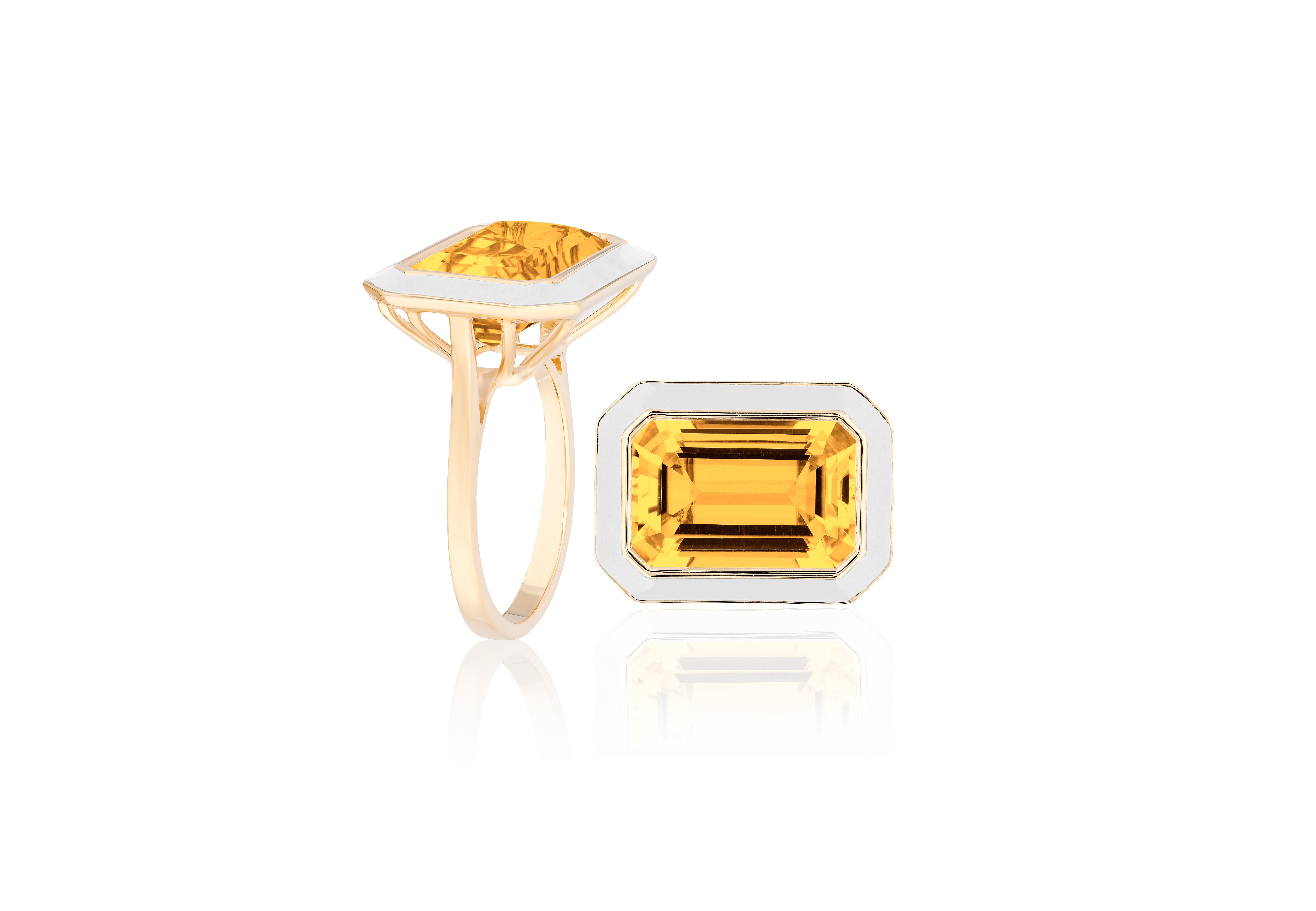 East-West Citrine Ring with White Enamel in 18K Yellow Gold, from 'Queen' Collection. The combination of enamel and Citrine represents power, richness and passion of a true Queen. The feeling of luxury is what we’re aiming for. This will be your