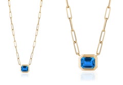 Goshwara East-West London Blue Topaz Emerald Cut Bezel Set Pendant