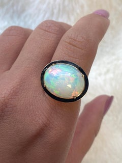 Goshwara East-West Opal Oval with Black Enamel Ring