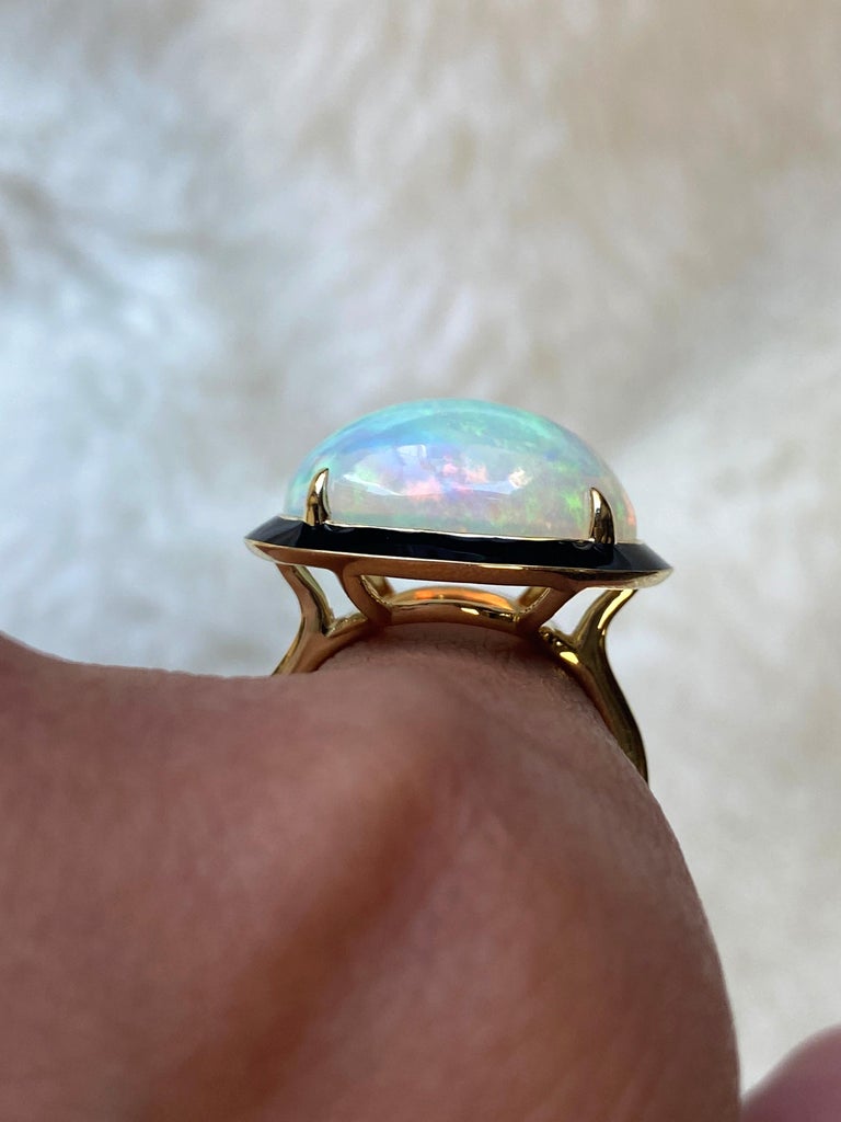 Goshwara EastWest Opal Oval with Black Enamel Ring For Sale at 1stDibs