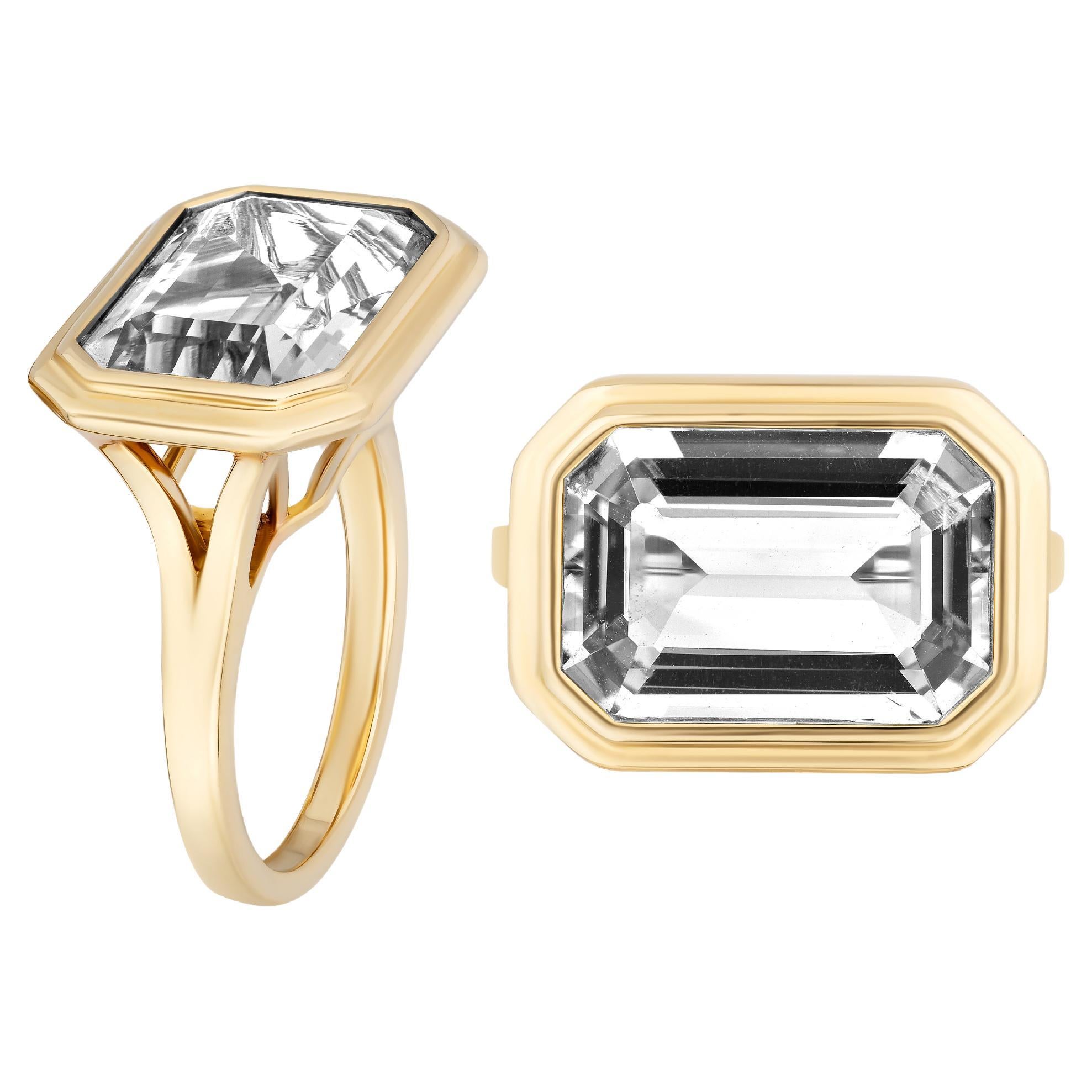 Goshwara East-West Rock Crystal Emerald Cut Bezel Set Ring For Sale