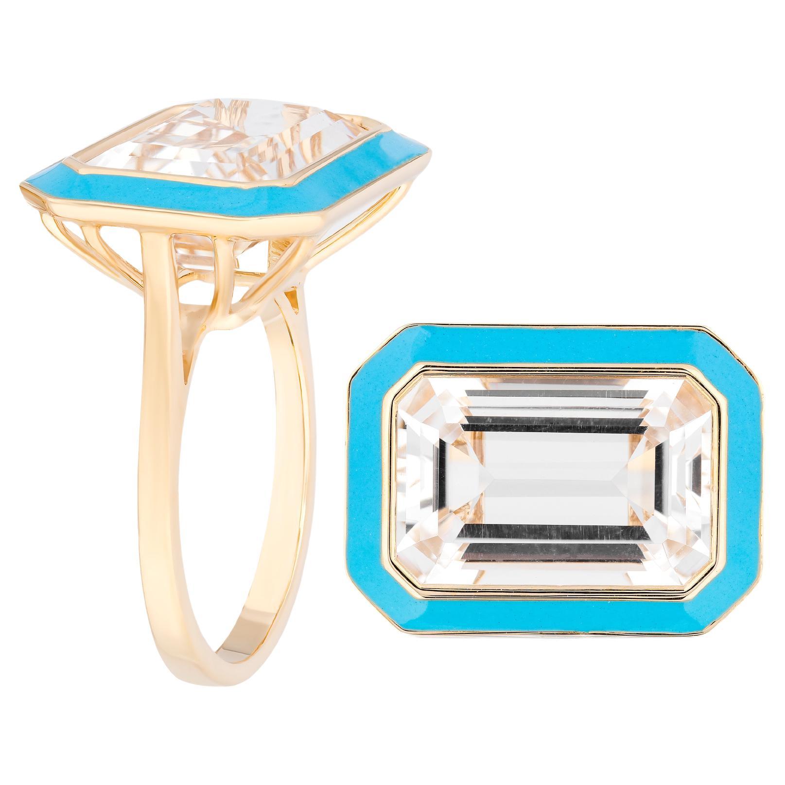 Goshwara East-West Rock Crystal with Turquoise Enamel Ring For Sale