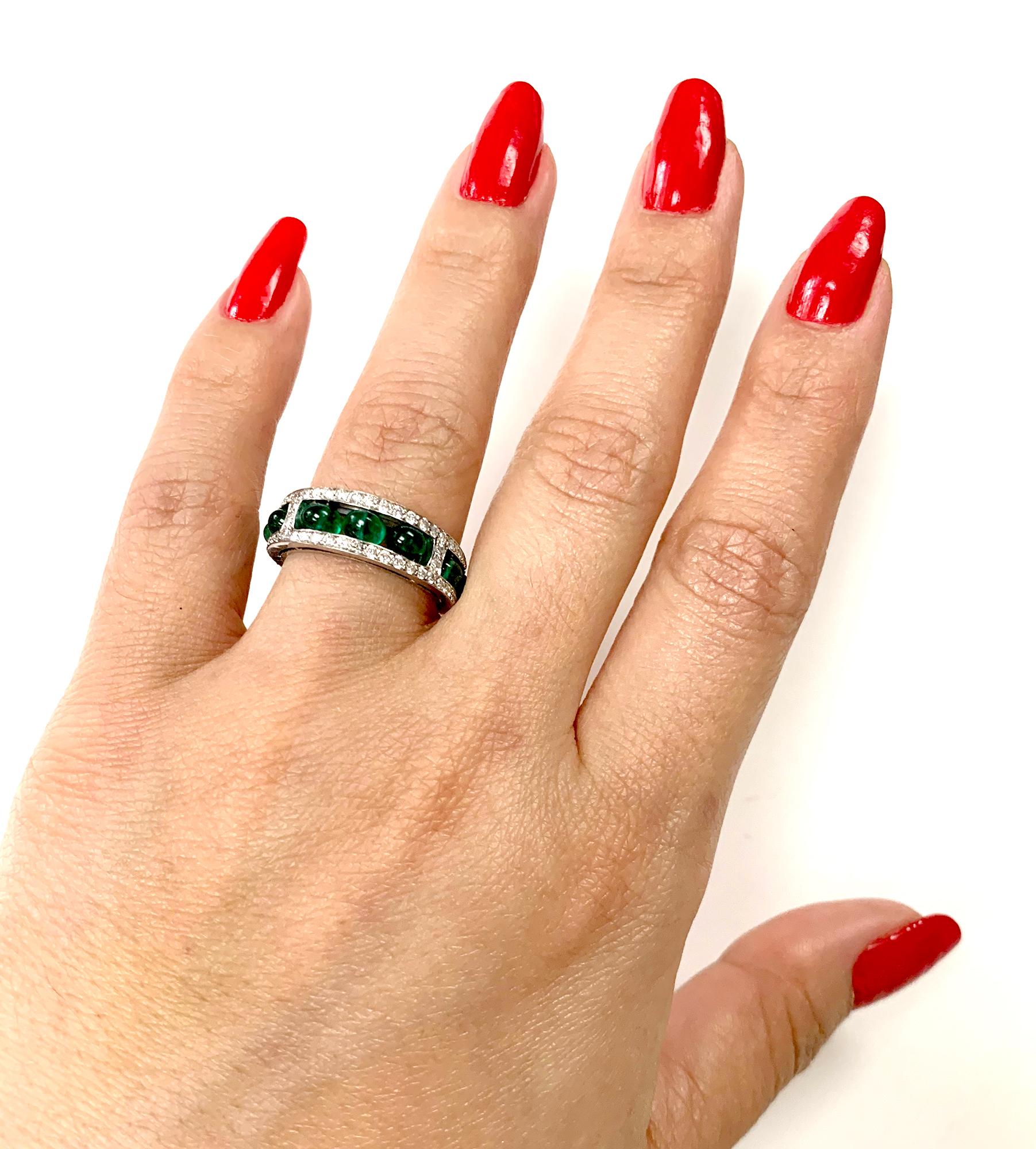 Contemporary Goshwara Emerald Bead and Diamond Ring For Sale