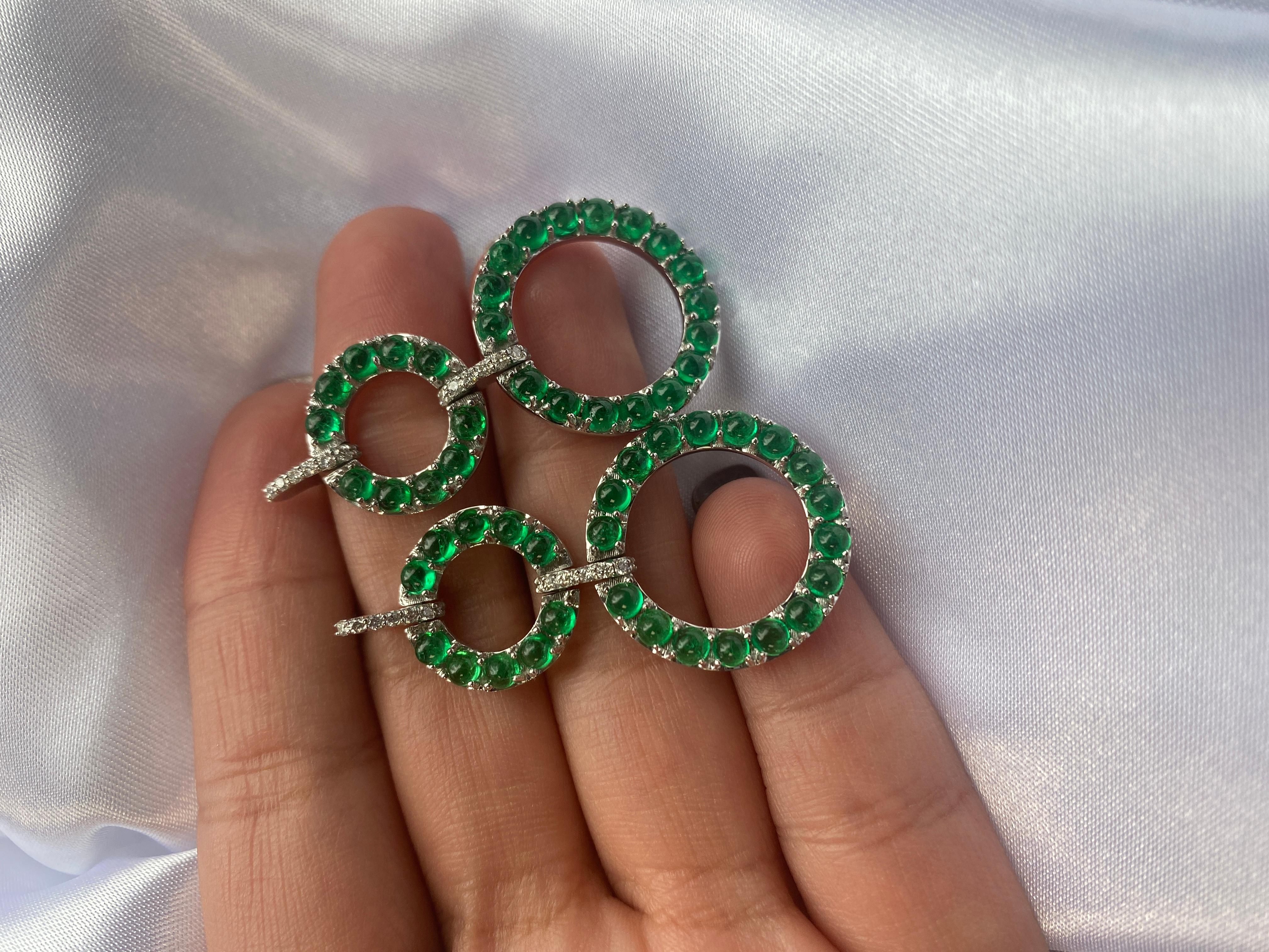 Goshwara Emerald Cabochon 2 Row Earrings With Diamonds In New Condition For Sale In New York, NY