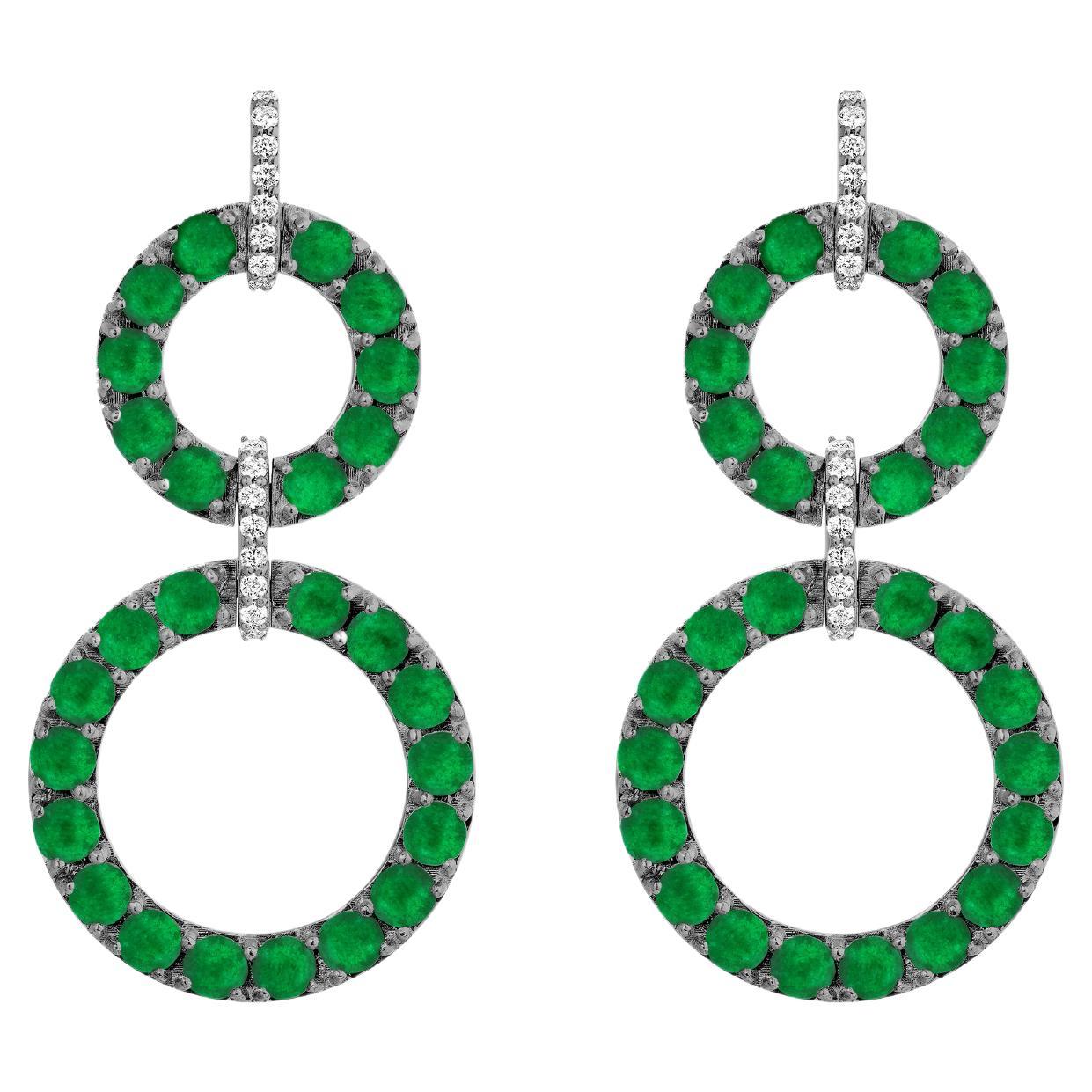 Goshwara Smaragd-Cabochon-Ohrringe mit 2 Reihen mit Diamanten