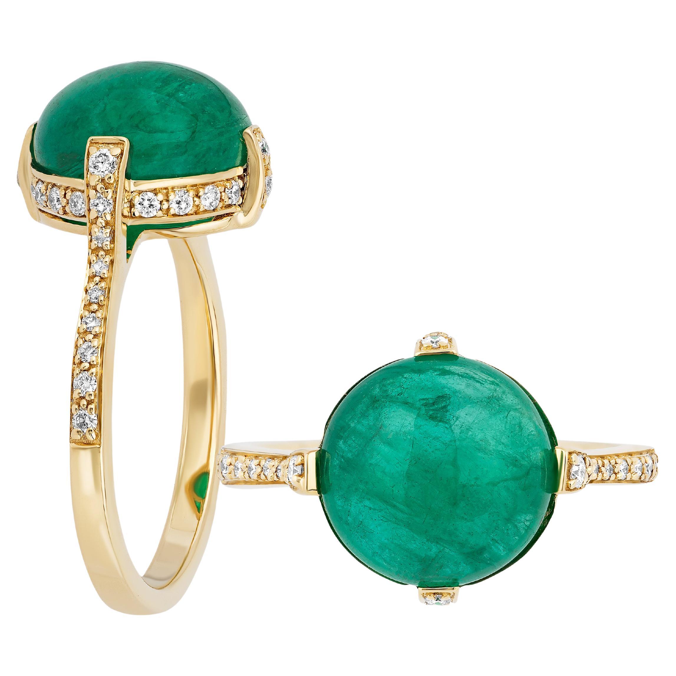 Goshwara Emerald Cabochon with Diamonds Ring For Sale