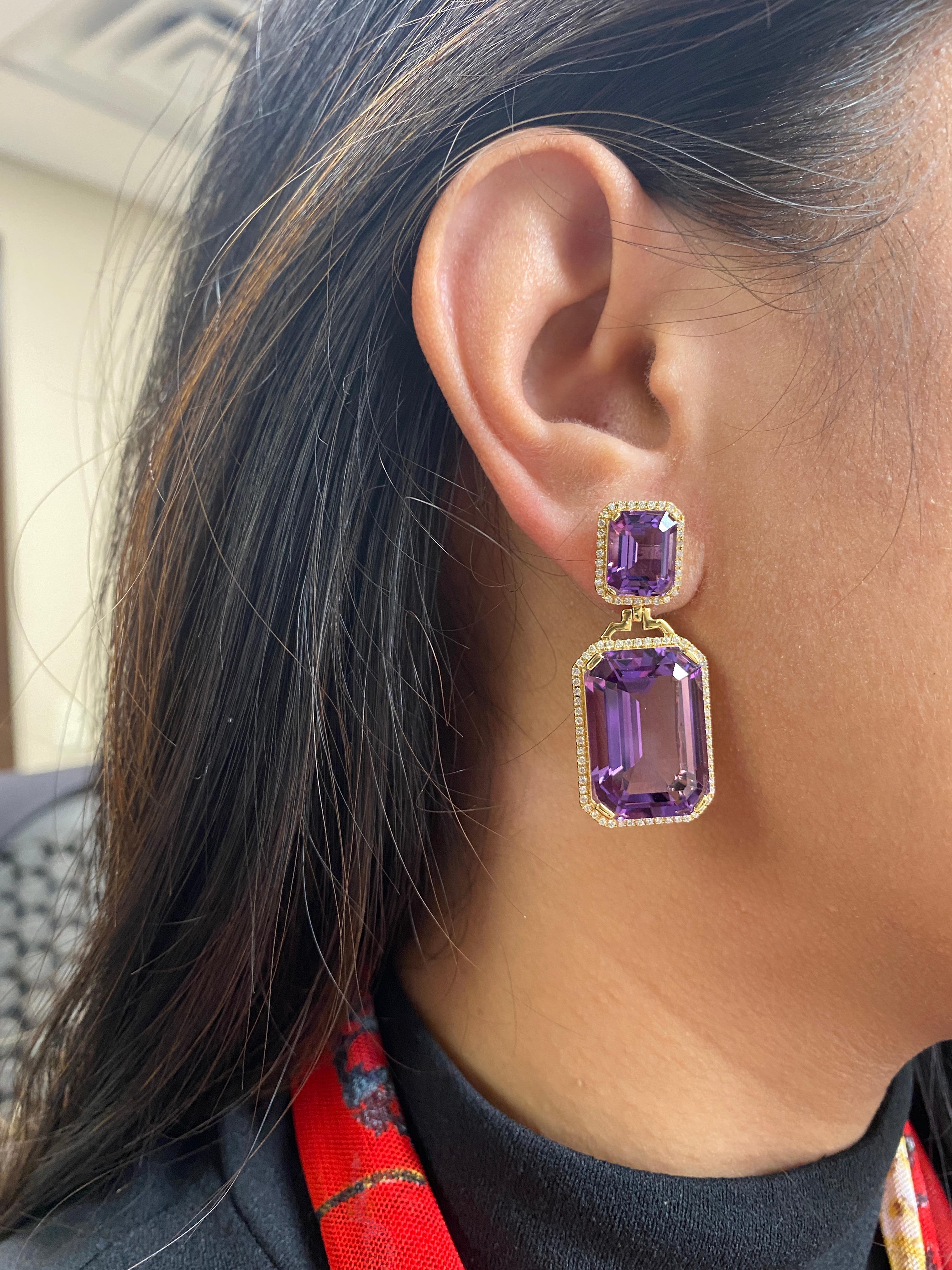 Goshwara Emerald Cut Amethyst and Diamond Earrings In New Condition For Sale In New York, NY