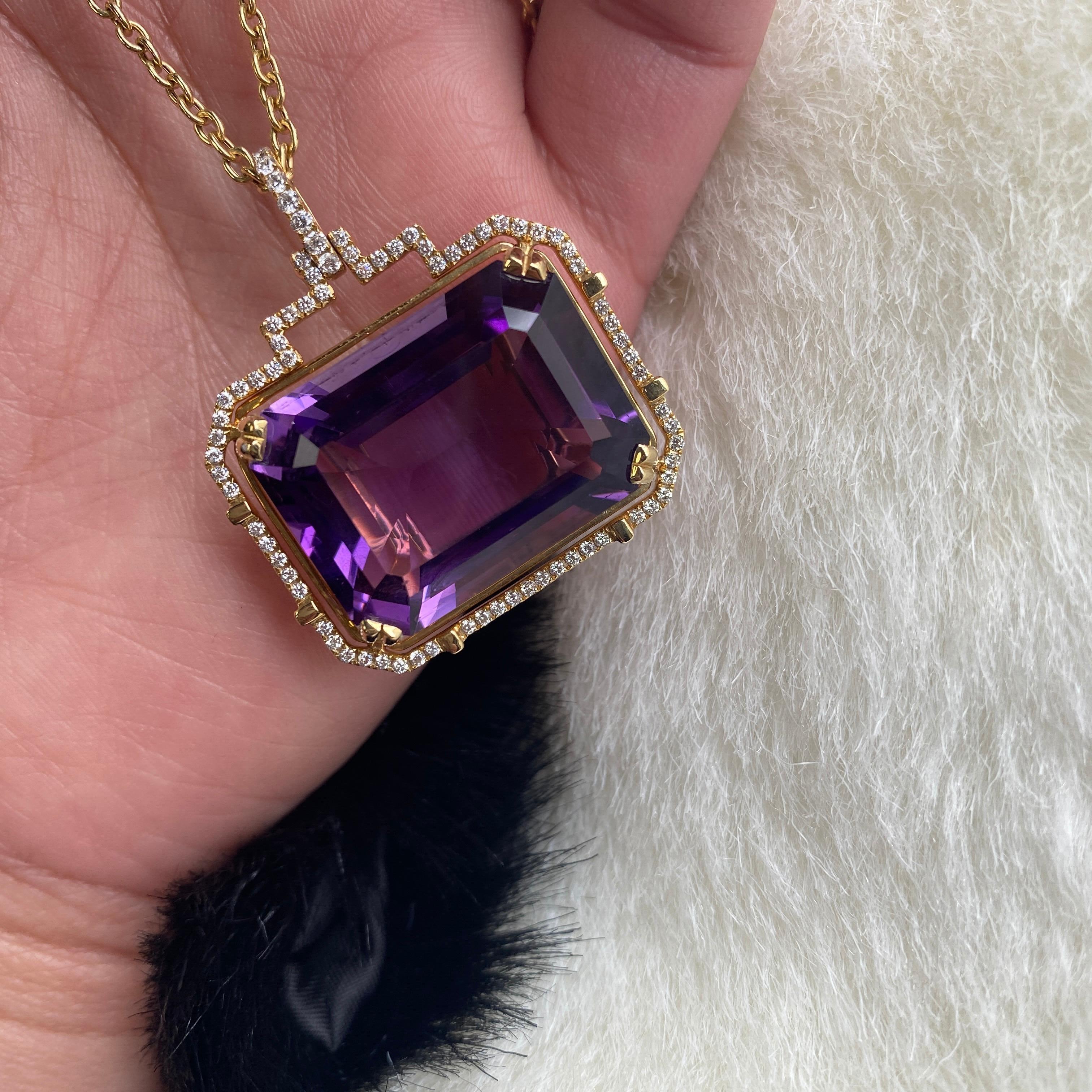 Anhänger mit Amethyst und Diamanten im Smaragdschliff von Goshwara (Zeitgenössisch)