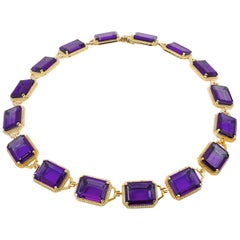 Goshwara Emerald Cut Amethyst and Diamonds Choker Necklace