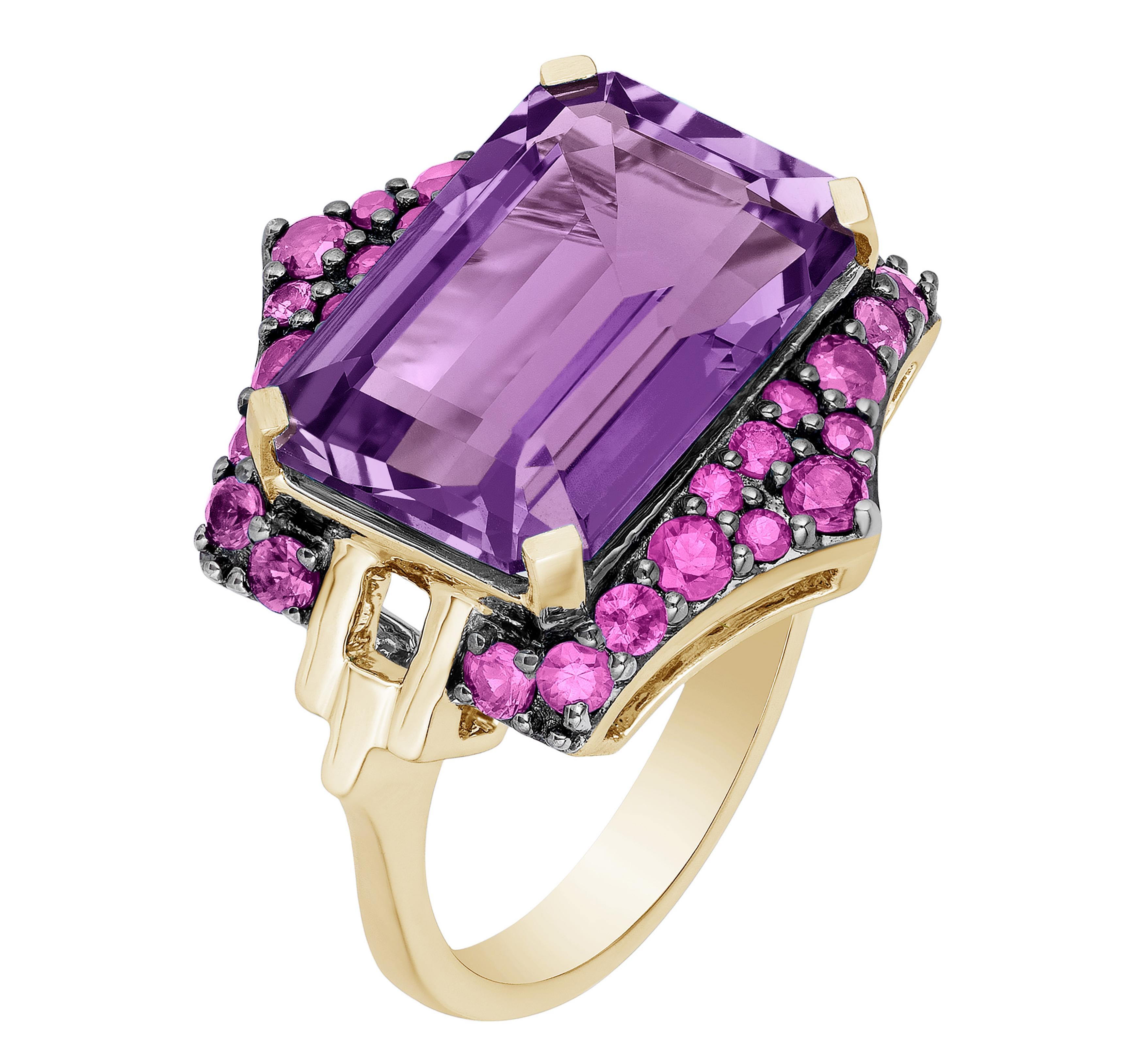 Contemporary Goshwara Emerald Cut Amethyst and Pink Sapphire Ring For Sale