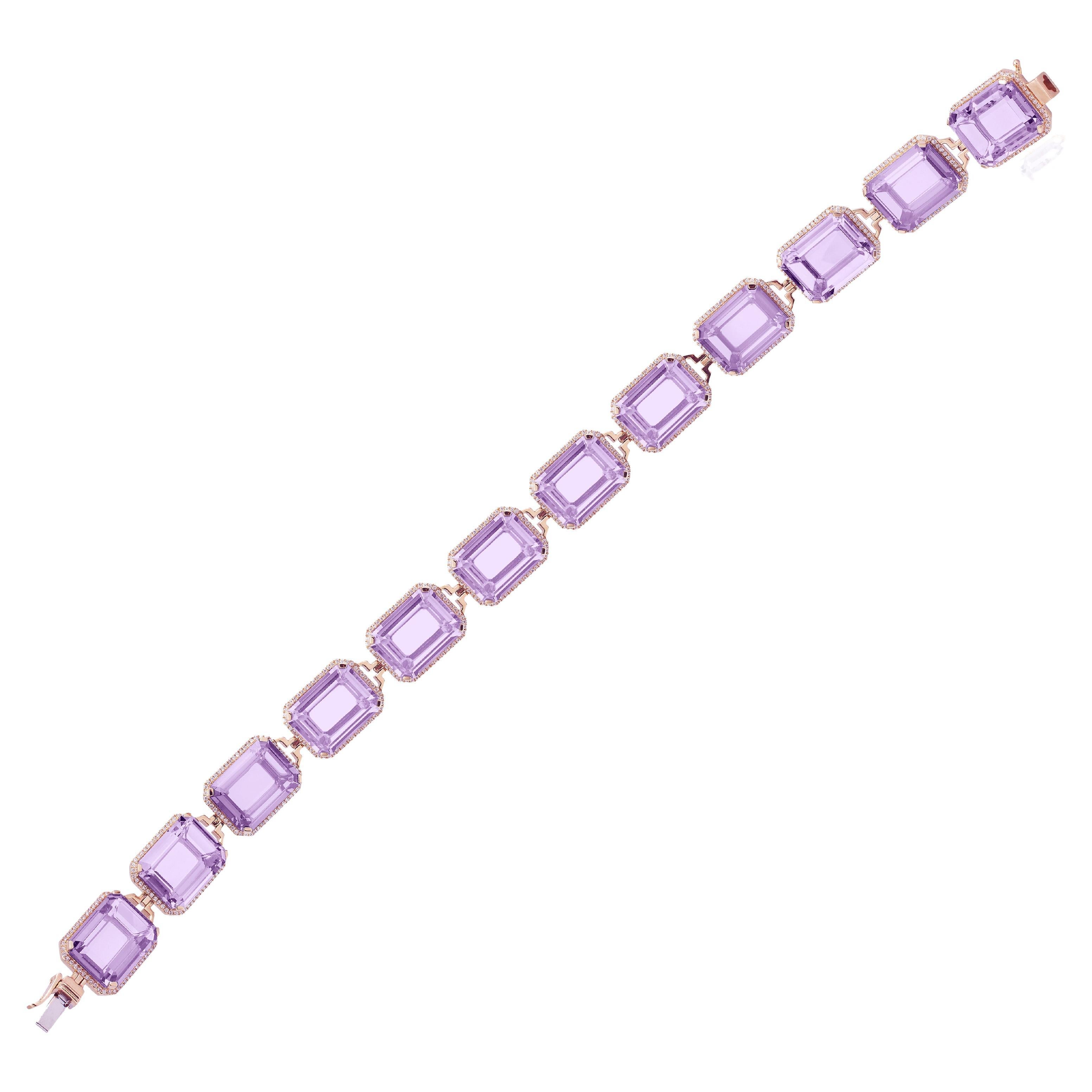 Goshwara-Armband mit Amethyst im Smaragdschliff und Diamanten in Lavendel 