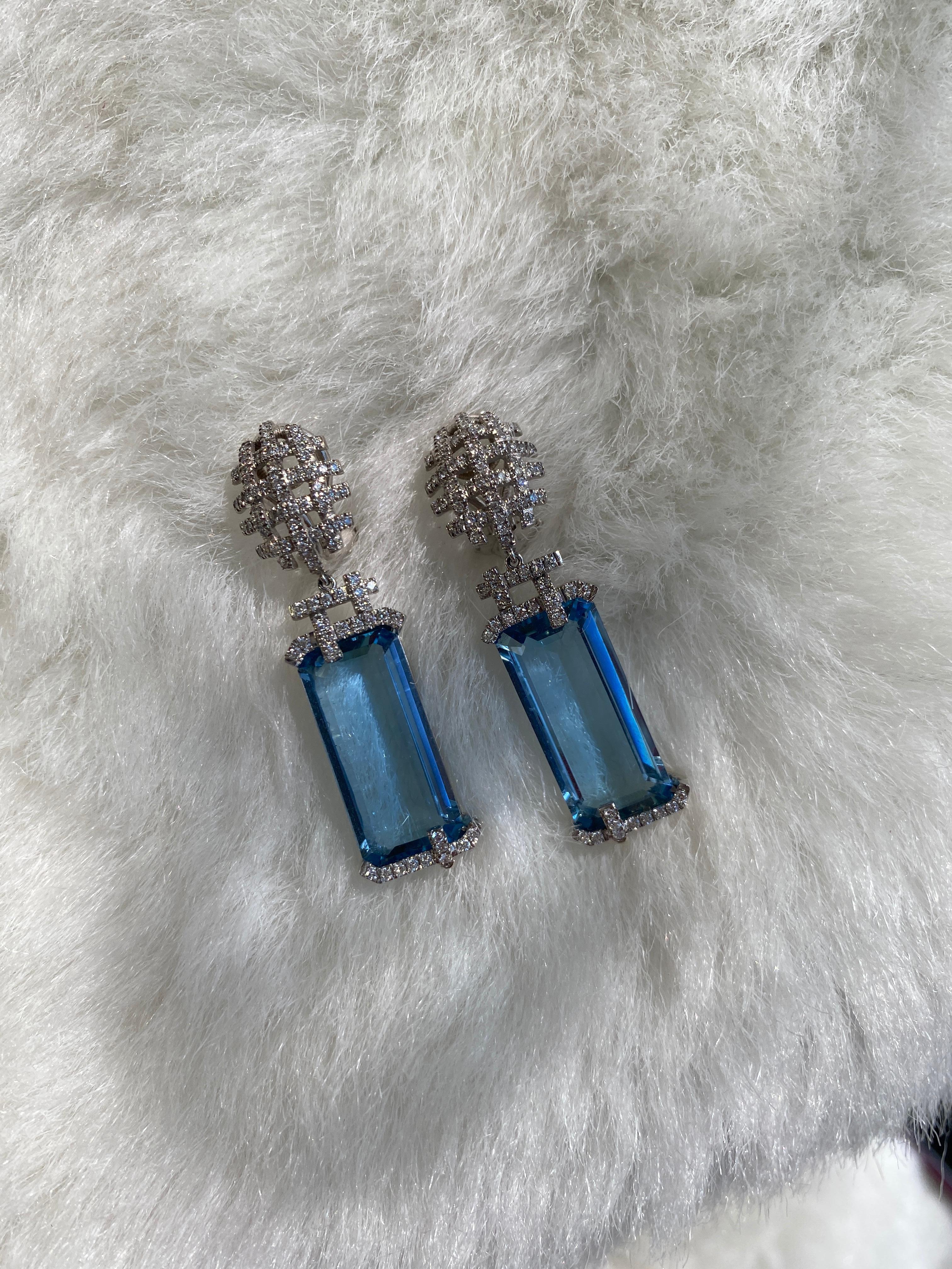 Contemporary Goshwara Emerald Cut Aquamarine And Diamond Earrings