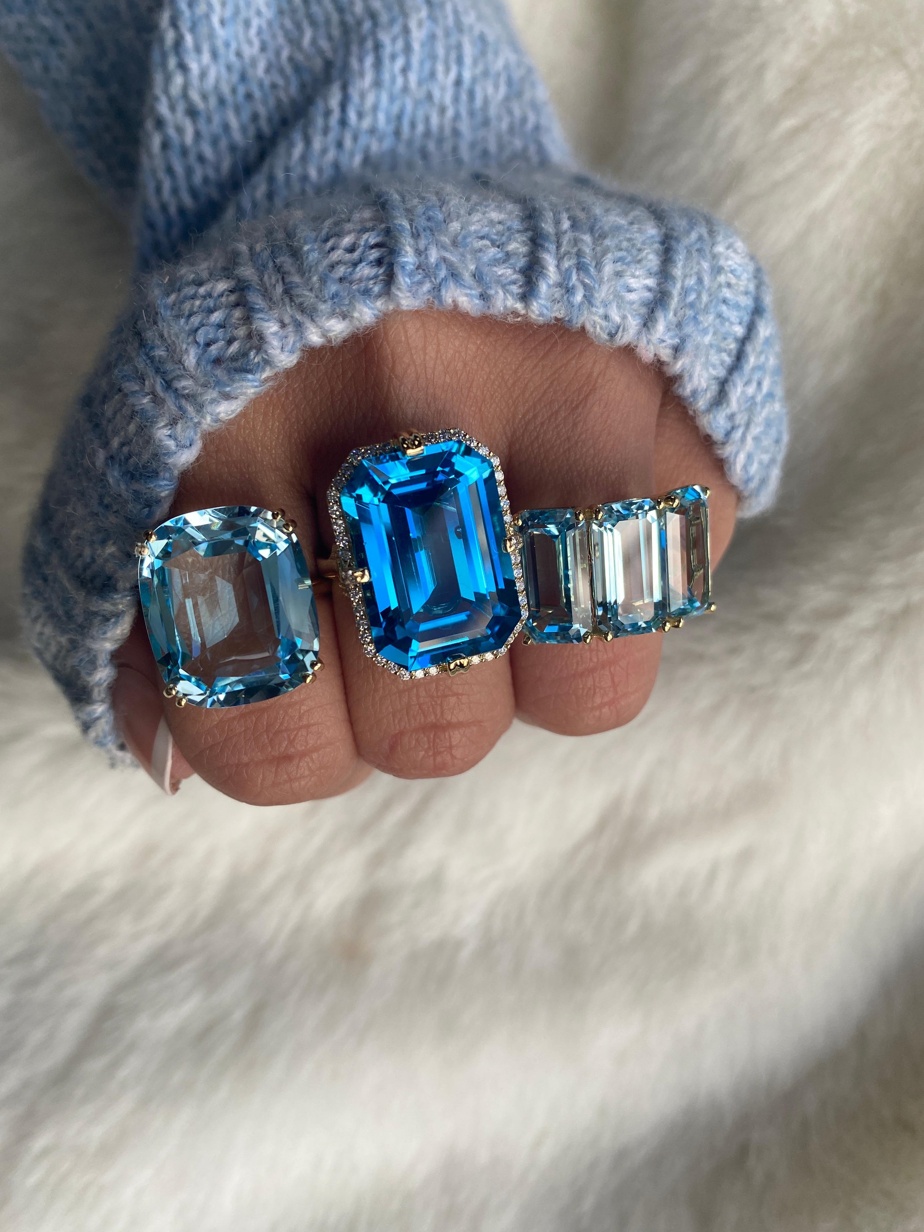 Contemporary Goshwara Emerald Cut Blue Topaz 3-Stone Ring For Sale