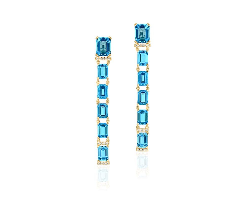 Goshwara Emerald Cut Blue Topaz And Diamond Earrings In New Condition In New York, NY