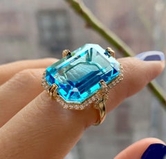 Goshwara Emerald Cut Blue Topaz and Diamond Ring