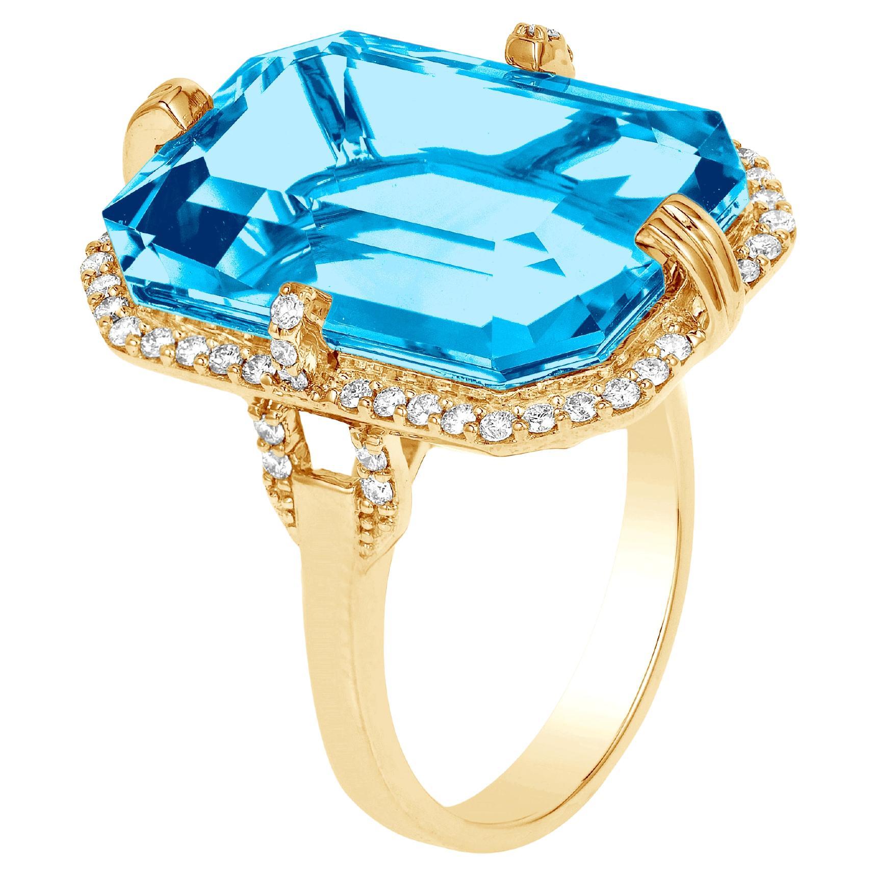 Goshwara Emerald Cut Blue Topaz and Diamond Ring For Sale