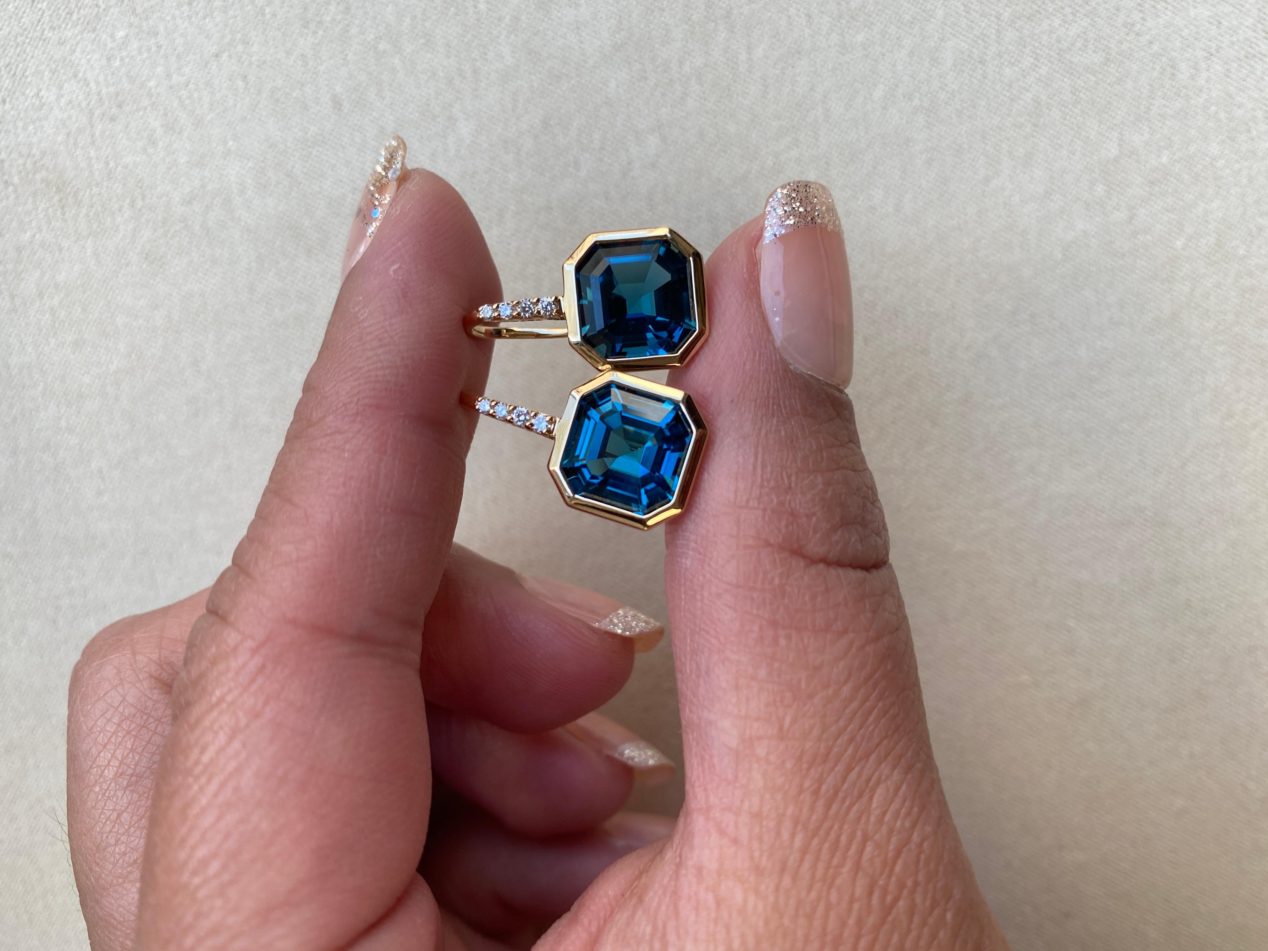 Contemporary Goshwara Emerald Cut Blue Topaz on Wire Earrings For Sale