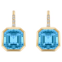 Goshwara Emerald Cut Blue Topaz on Wire Earrings
