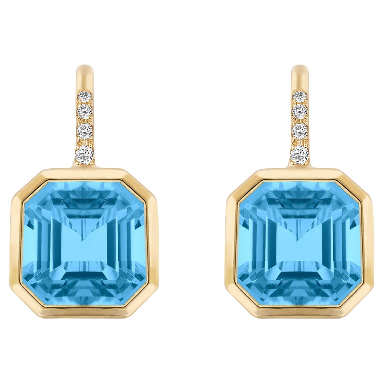 Goshwara Emerald Cut Blue Topaz on Wire Earrings For Sale at 1stDibs