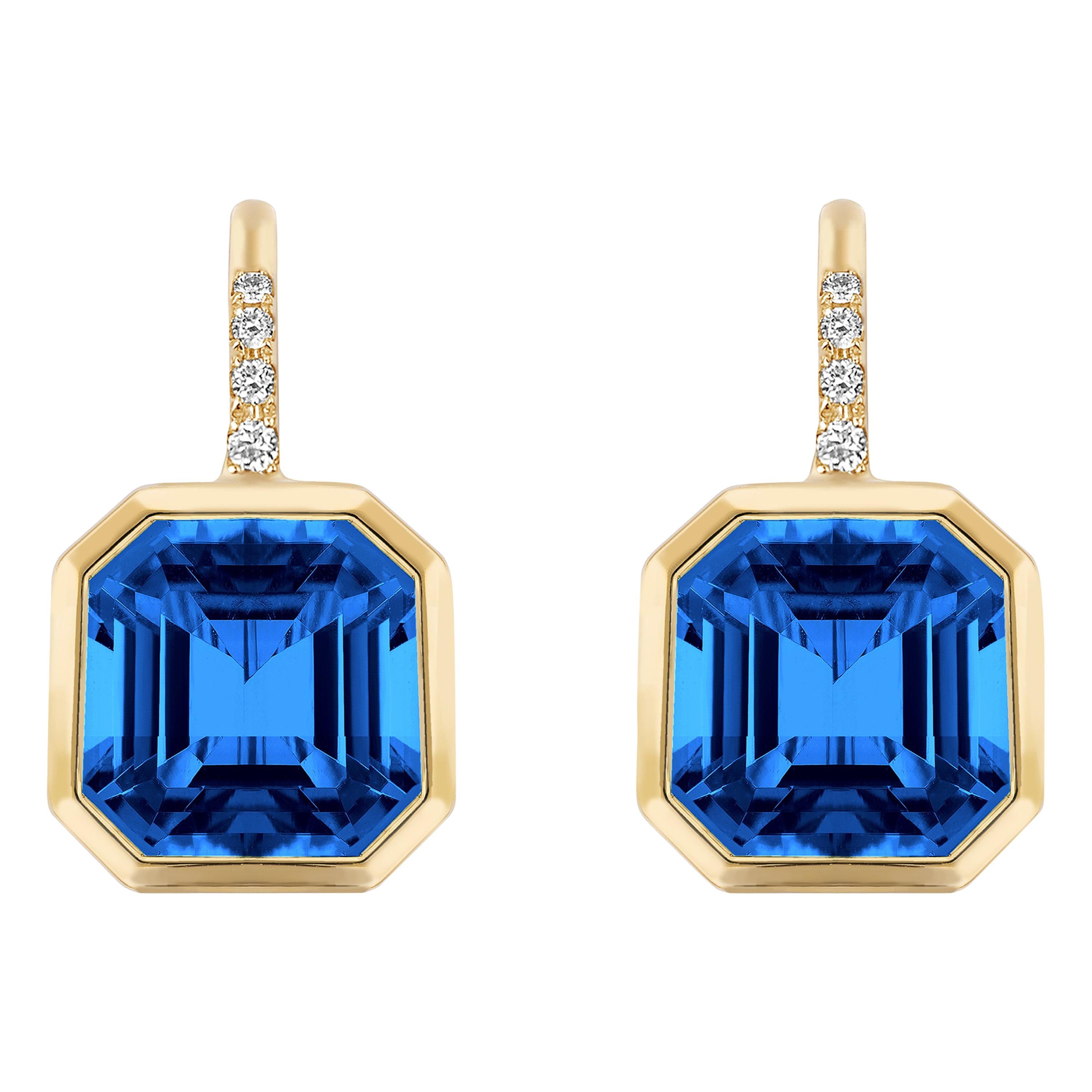 Goshwara Emerald Cut Blue Topaz on Wire Earrings For Sale