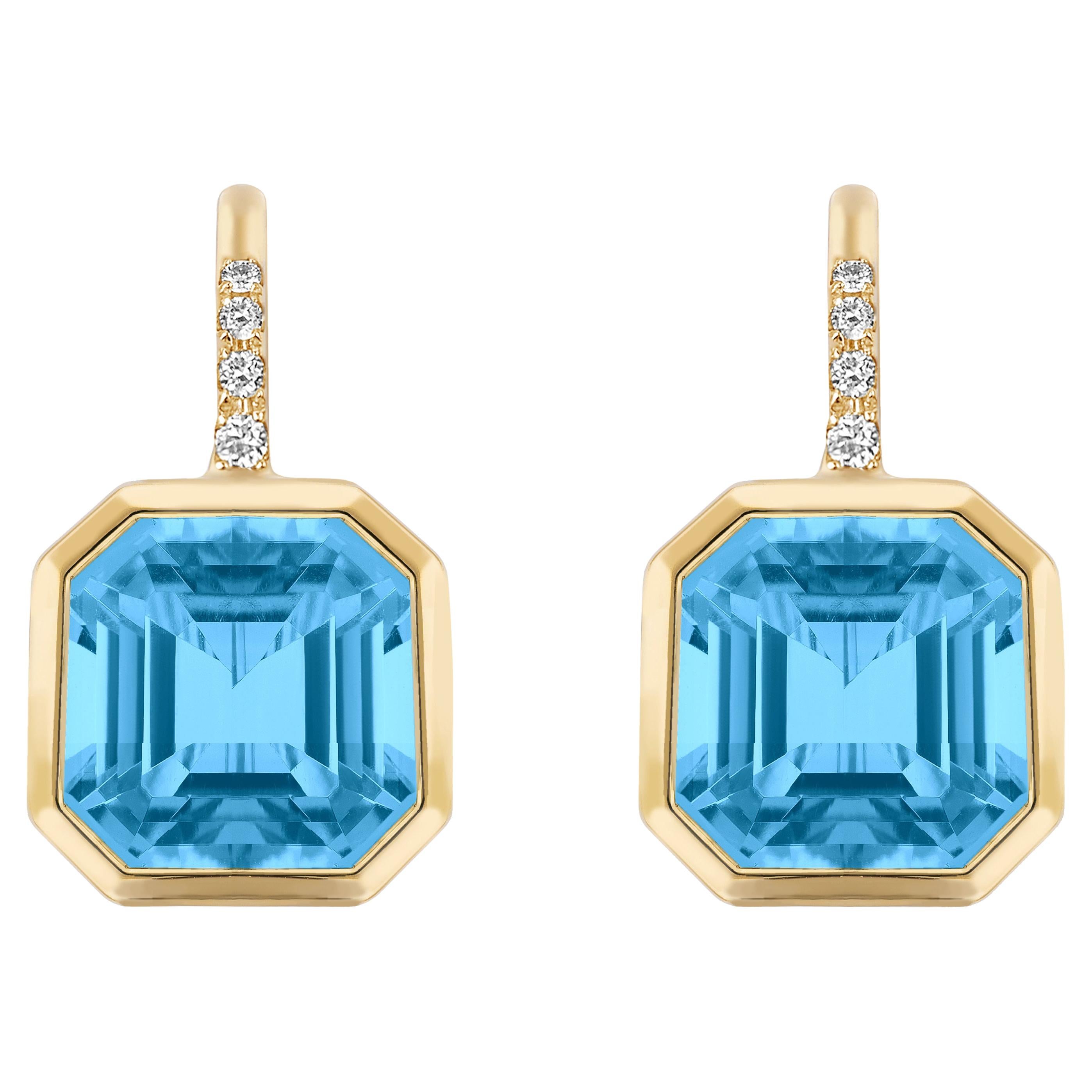 Goshwara Emerald Cut Blue Topaz on Wire Earrings For Sale