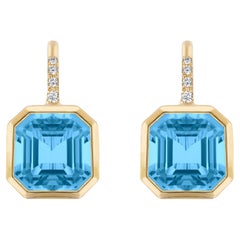 Boucles d'oreilles Goshwara en Topaze bleue taillée en émeraude sur fil métallique