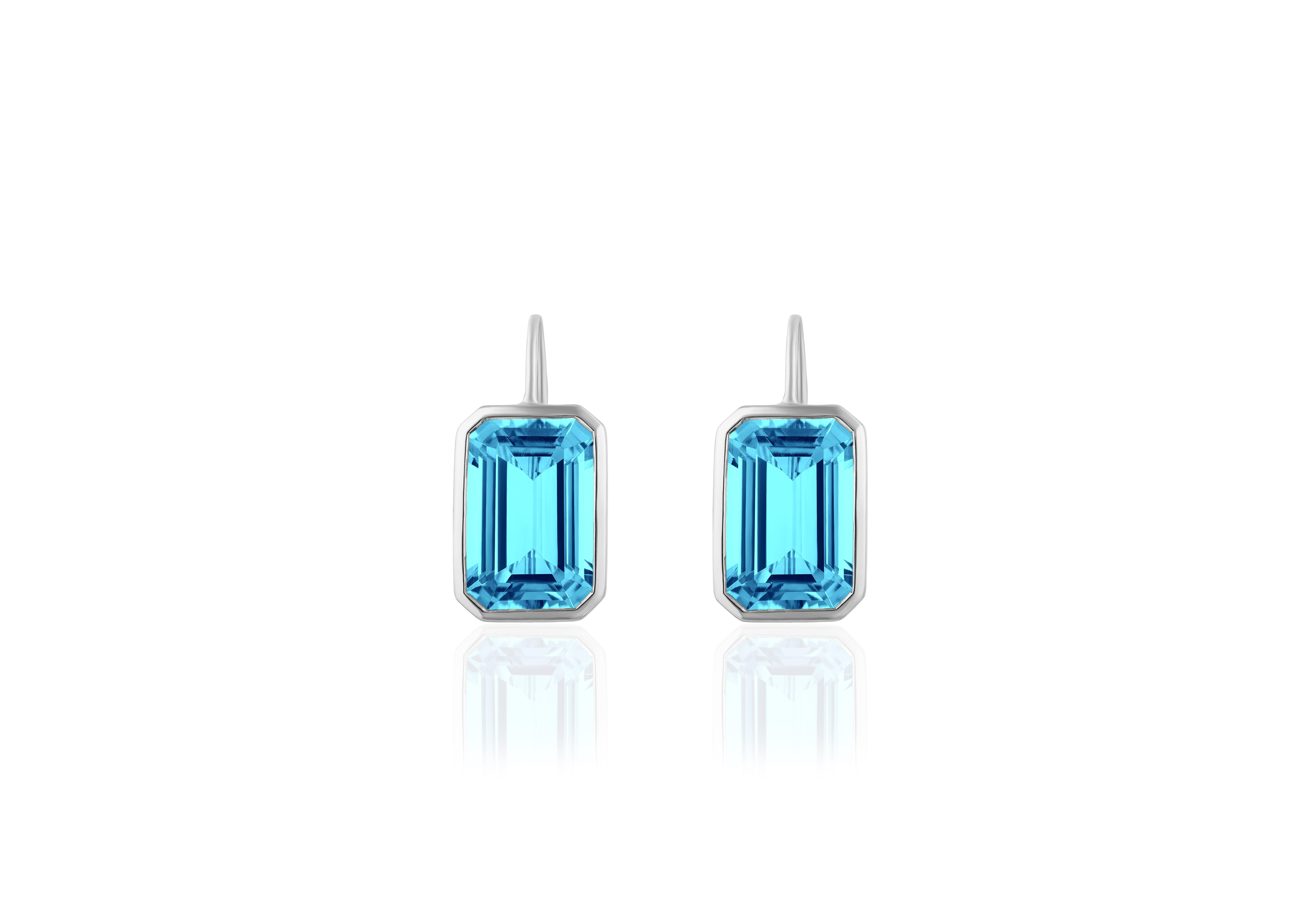 Goshwara Emerald Cut Blue Topaz with French Wire Earrings In New Condition For Sale In New York, NY