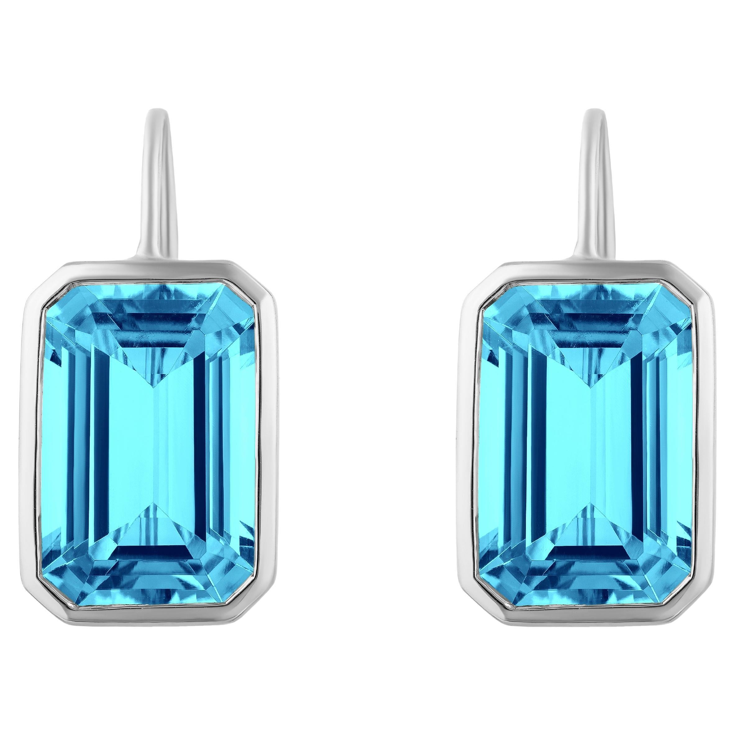 Goshwara Emerald Cut Blue Topaz with French Wire Earrings