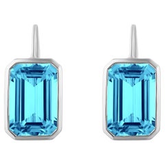 Goshwara Emerald Cut Blue Topaz with French Wire Earrings